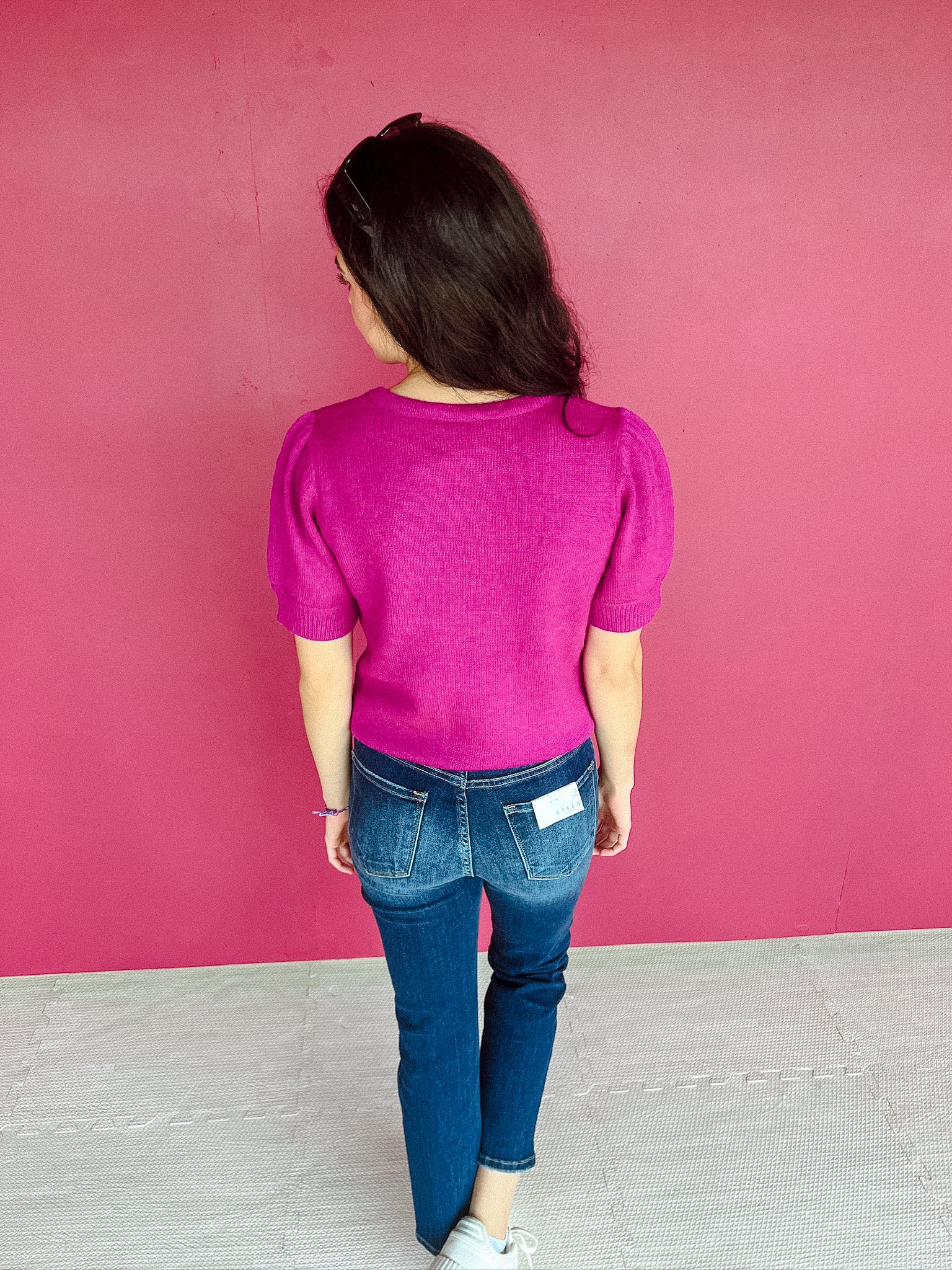 Julie Short Sleeve Sweater - Bright Orchid