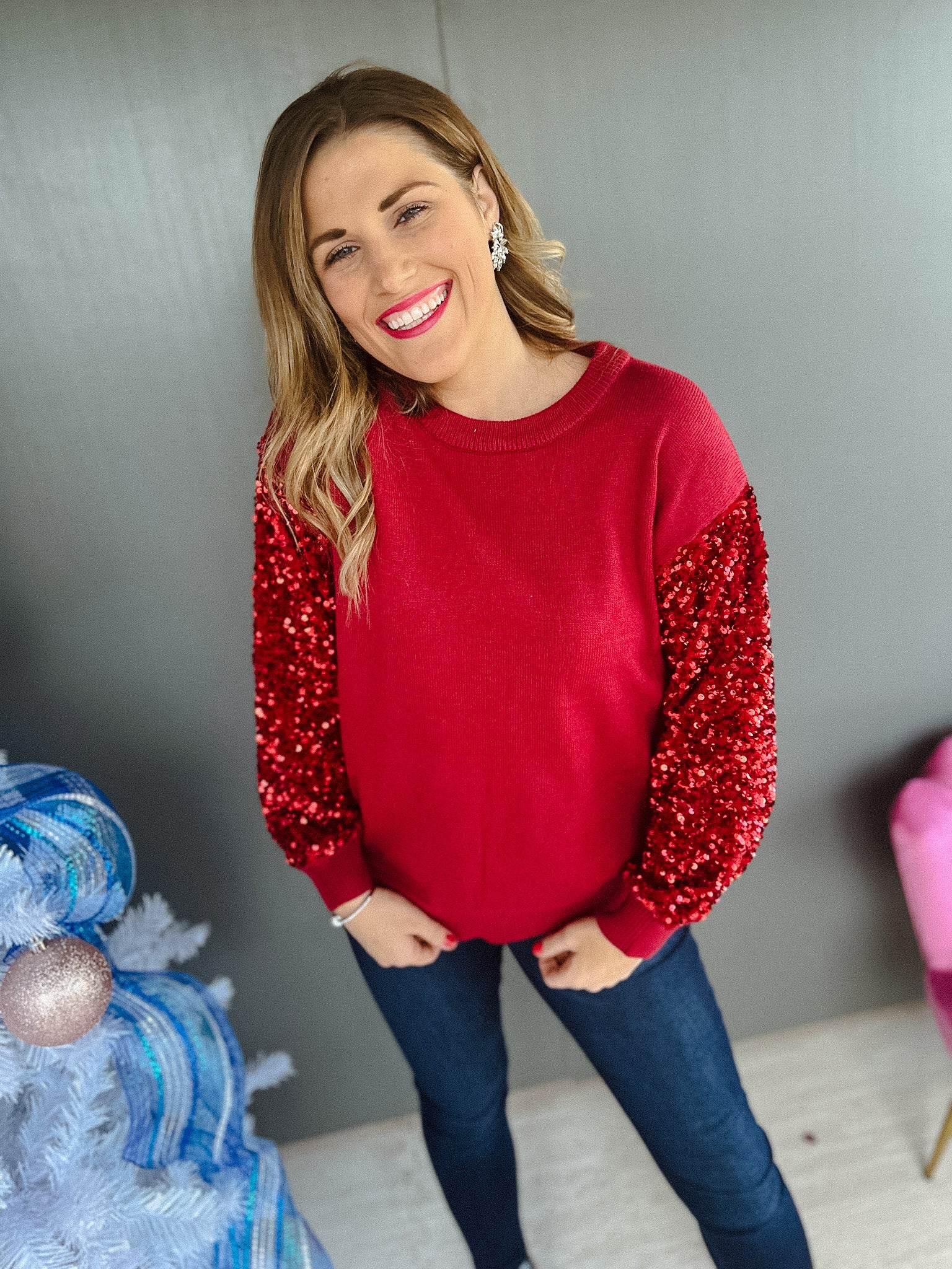 Glitz and Glam Sequin Top - Burgundy