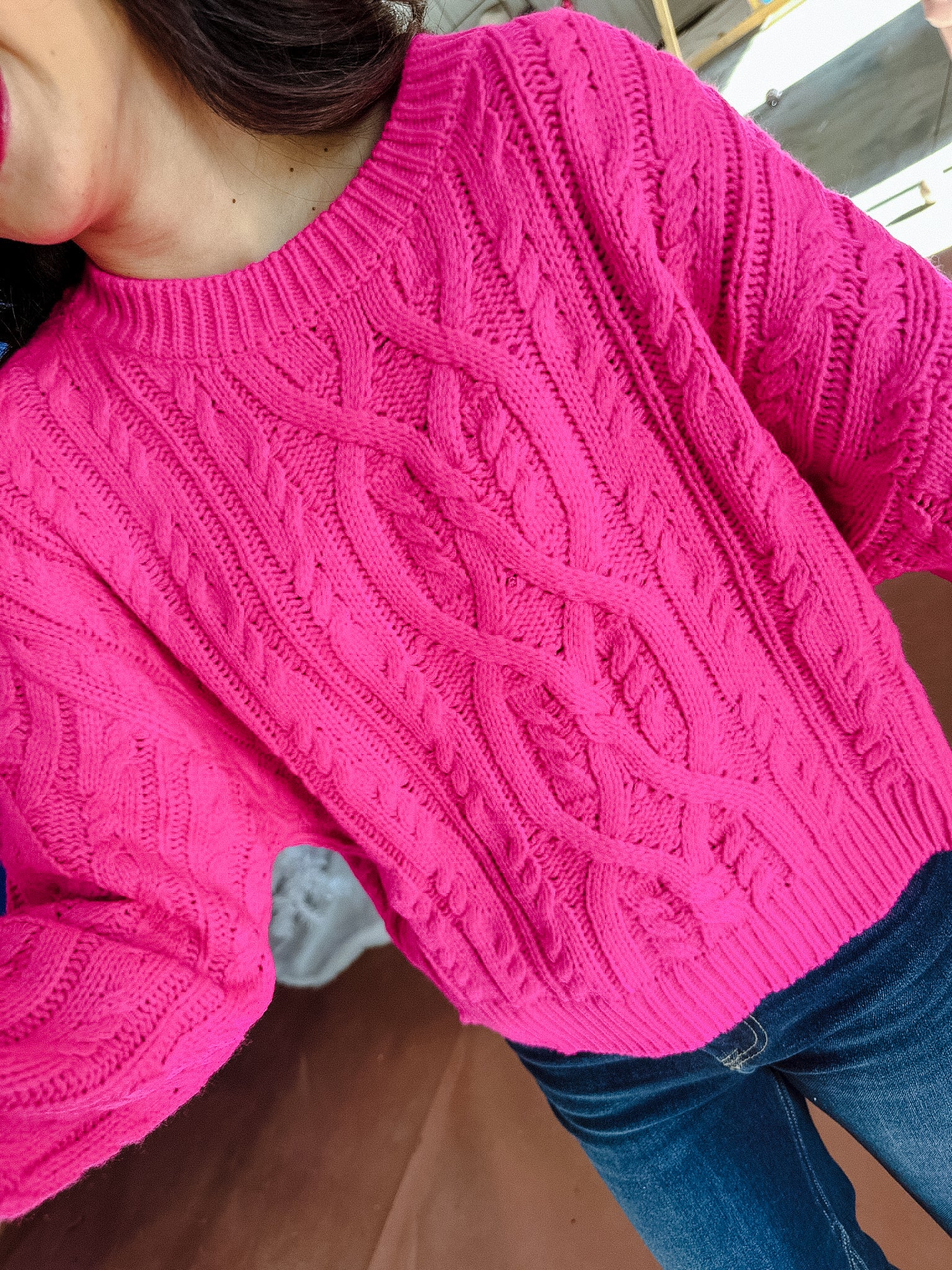 Harlem Cable Knit Sweater - Hot Pink