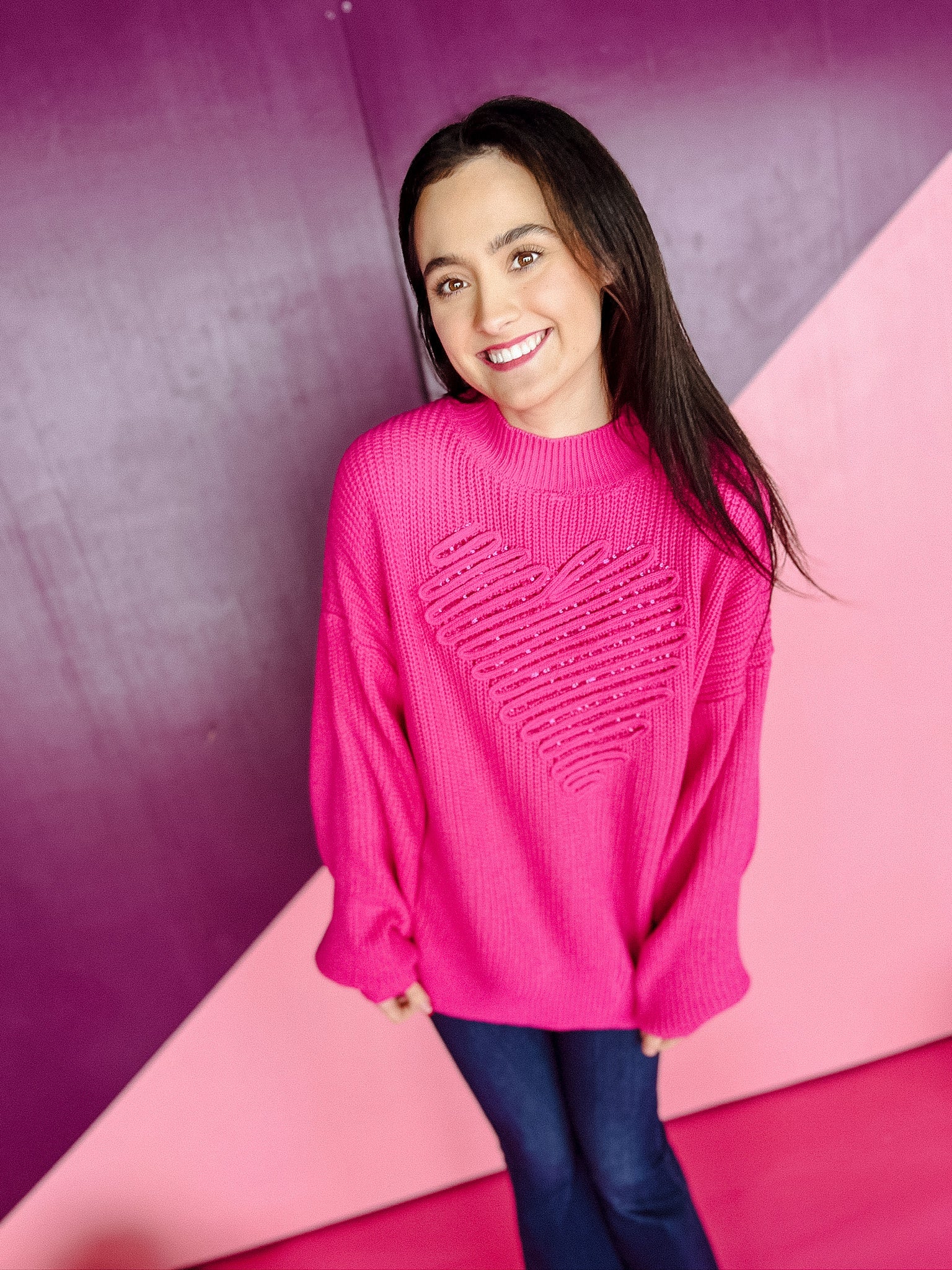 Megan Heart Sequin Sweater - Magenta