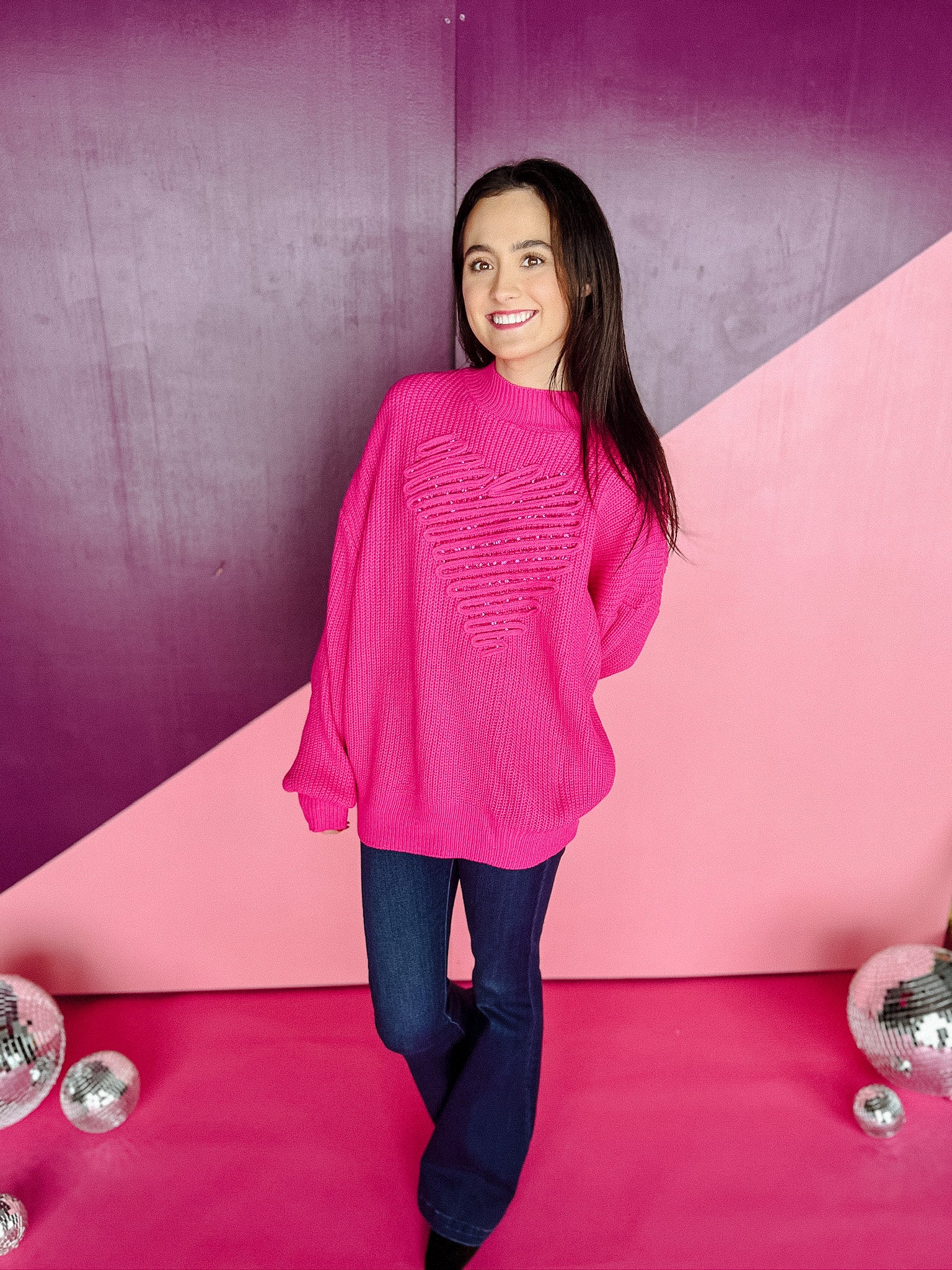Megan Heart Sequin Sweater - Magenta