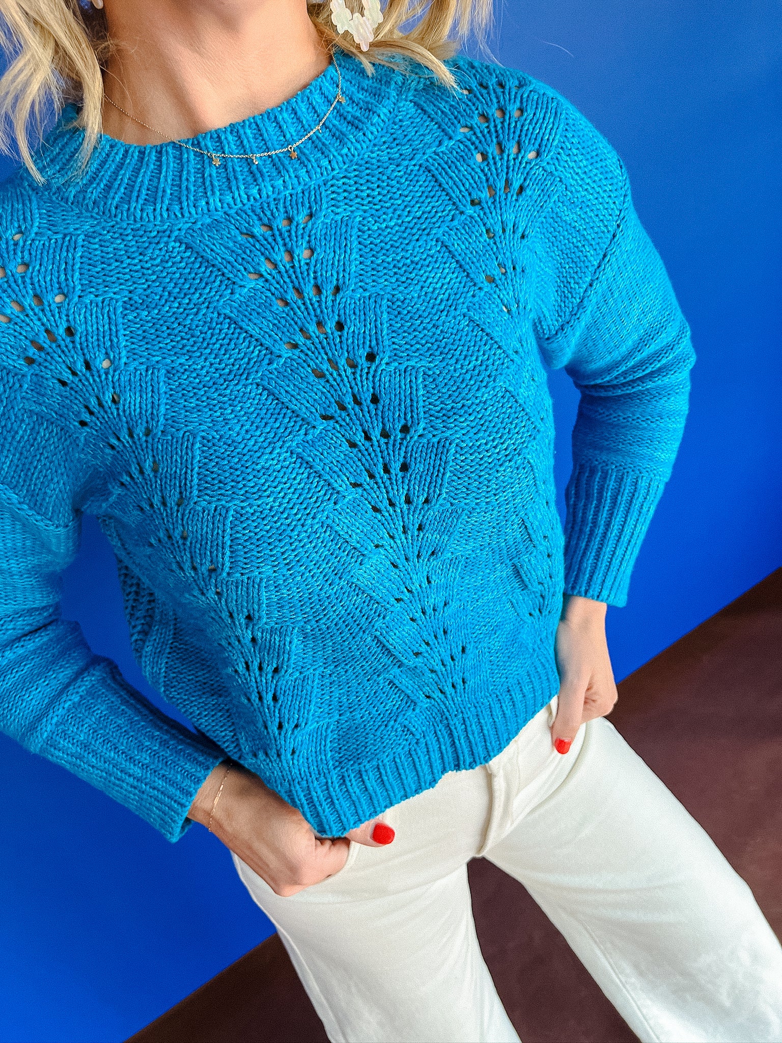 Denise Knit Sweater - Bright Turquoise