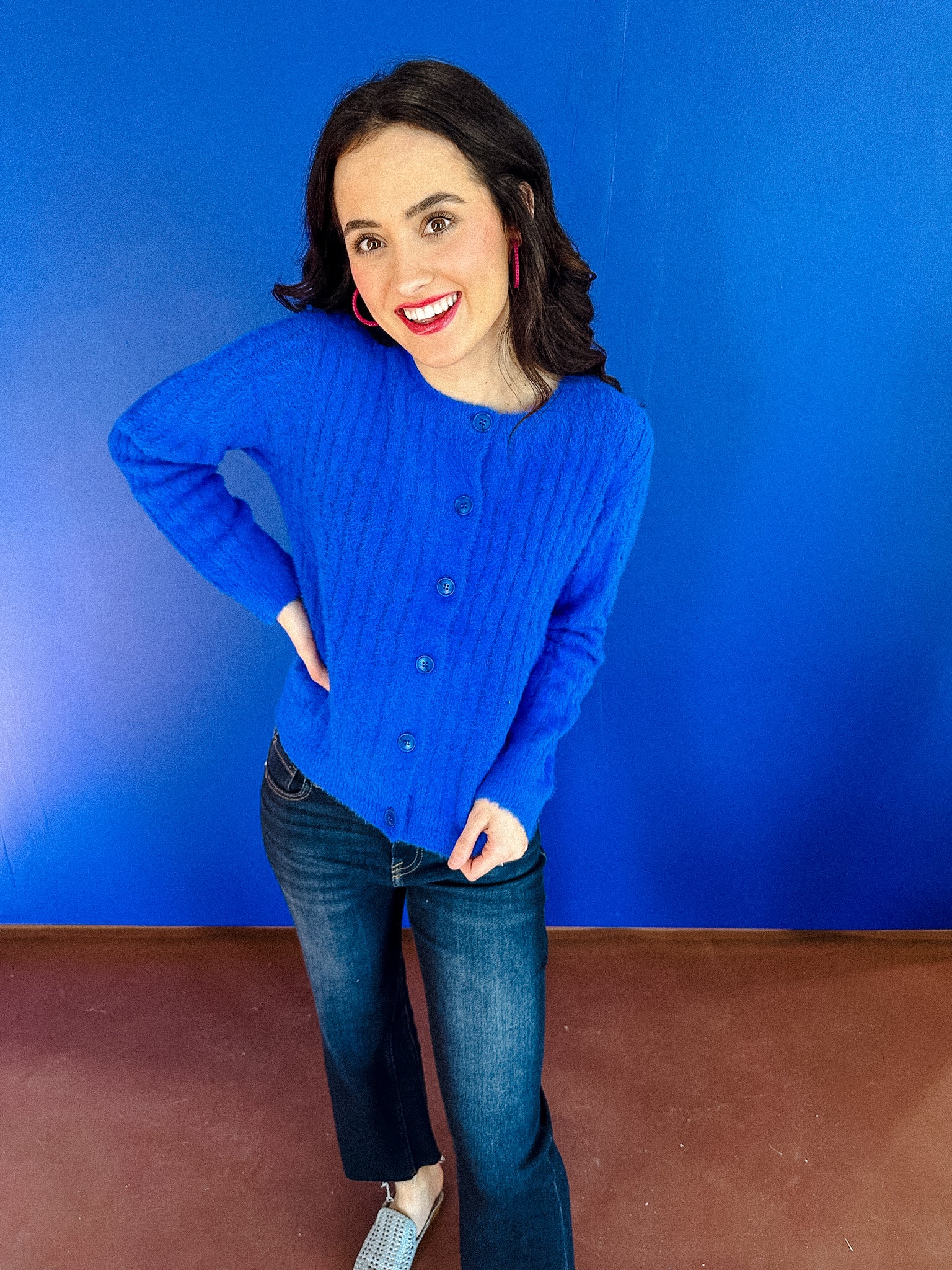 Tana Fuzzy Cardigan - Vibrant Bright Blue