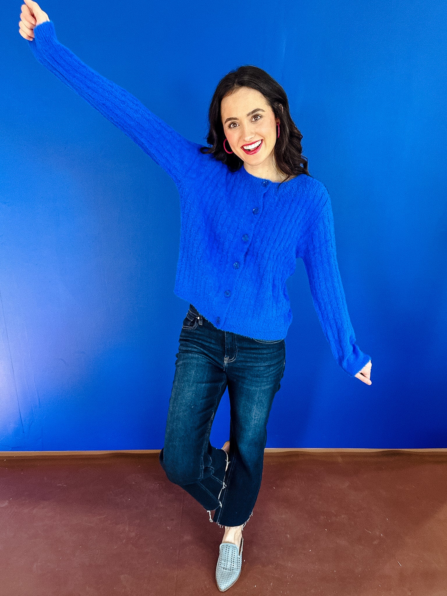 Tana Fuzzy Cardigan - Vibrant Bright Blue