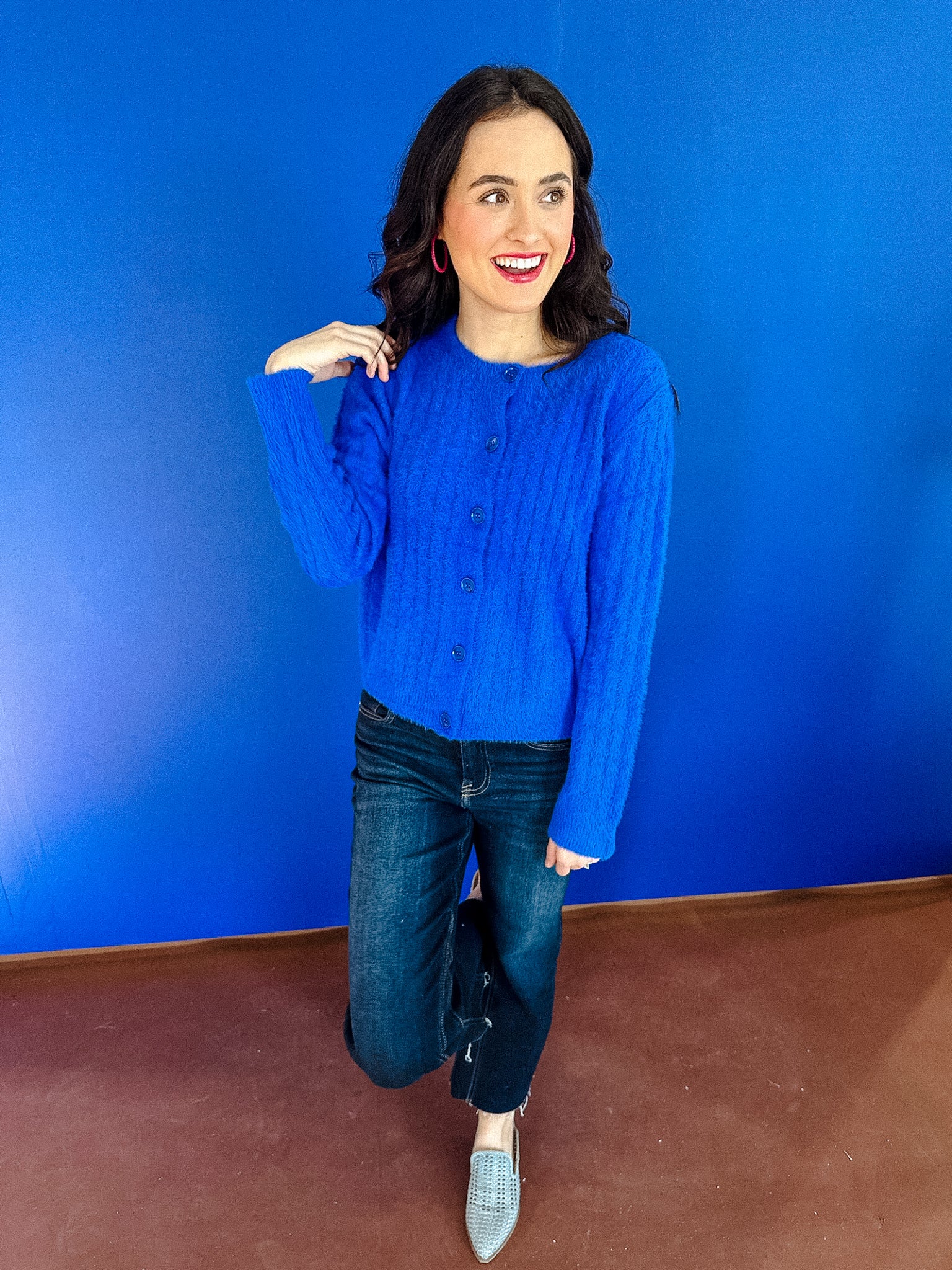 Tana Fuzzy Cardigan - Vibrant Bright Blue