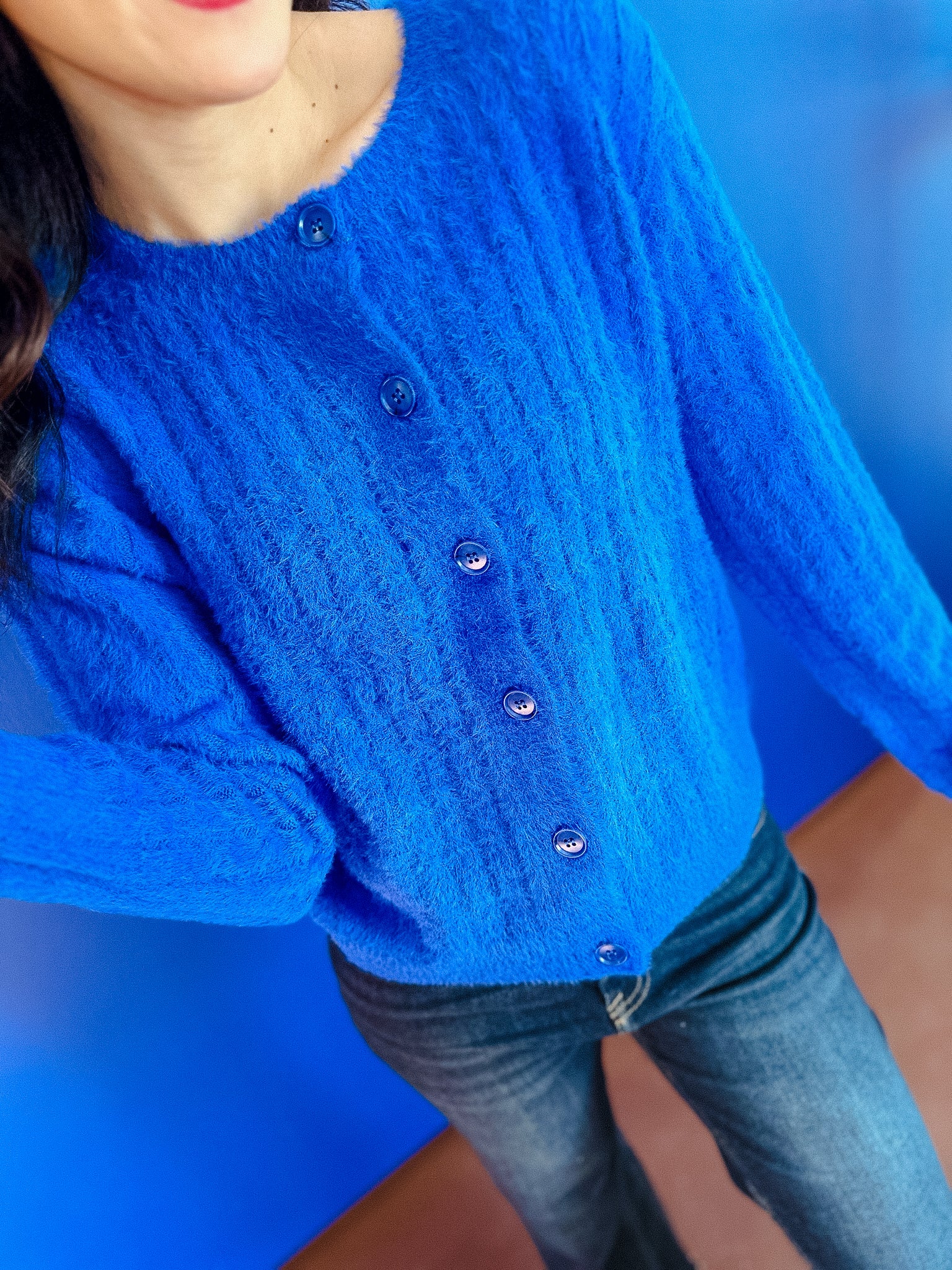 Tana Fuzzy Cardigan - Vibrant Bright Blue