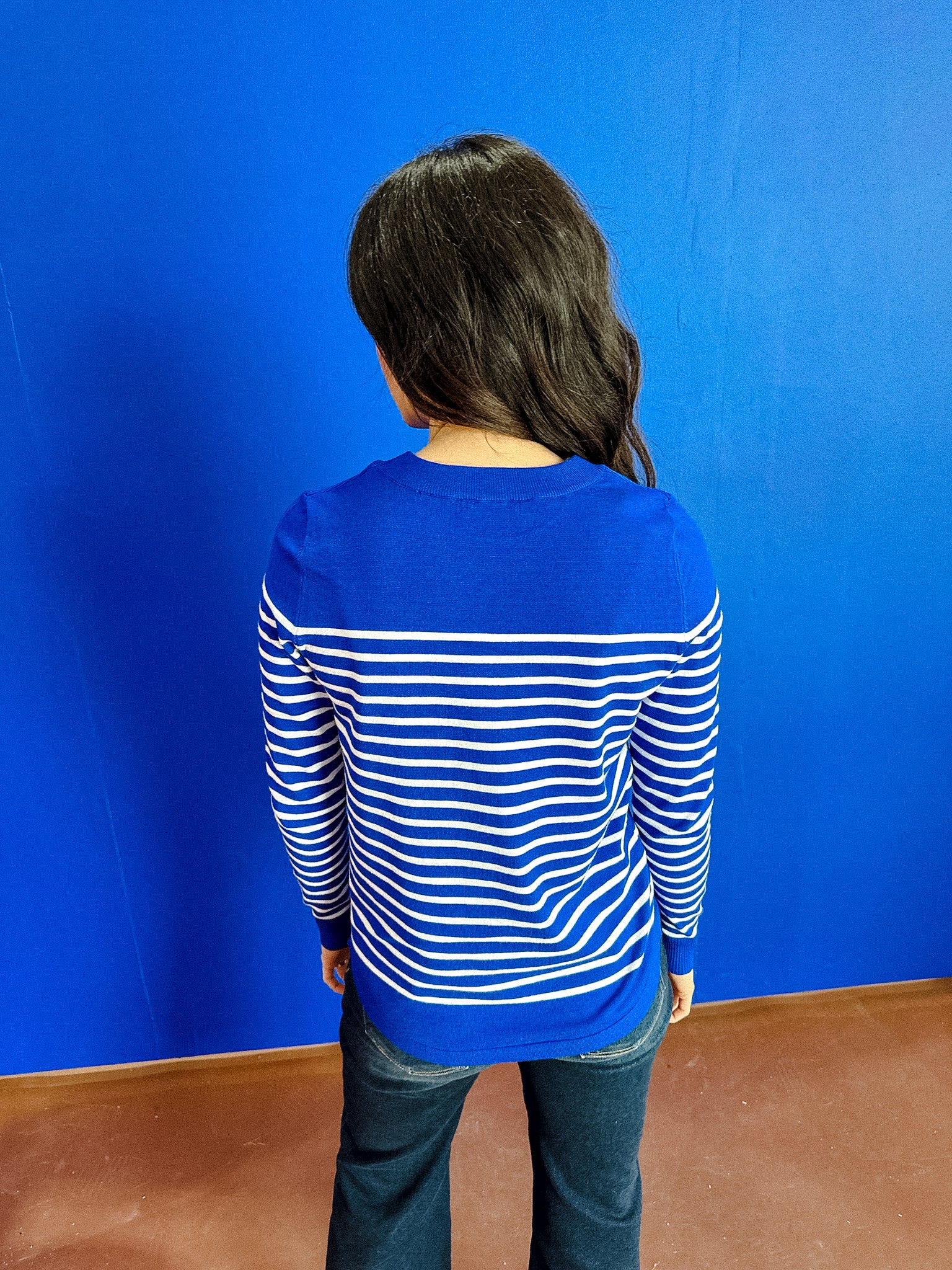 Lainey Striped Crewneck Sweater - Royal Blue