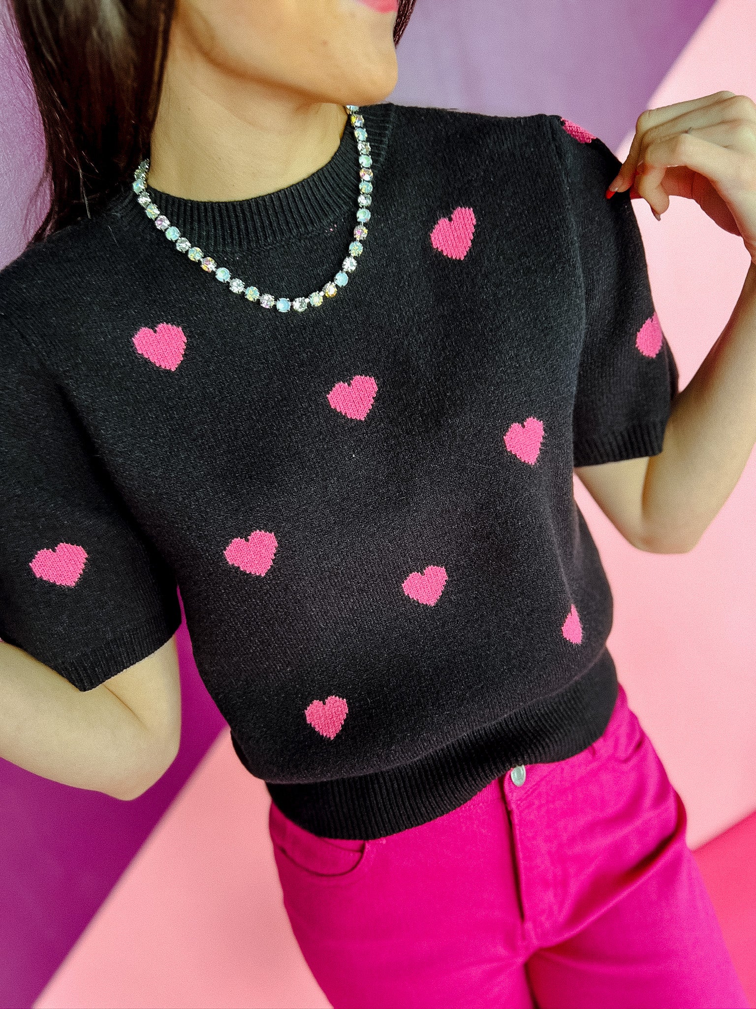Addie Puff Sleeve Heart Sweater - Black