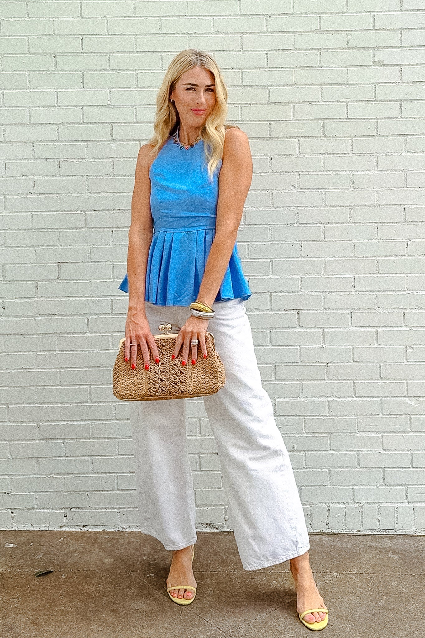 Blaire Peplum Halter Top - Soft Blue