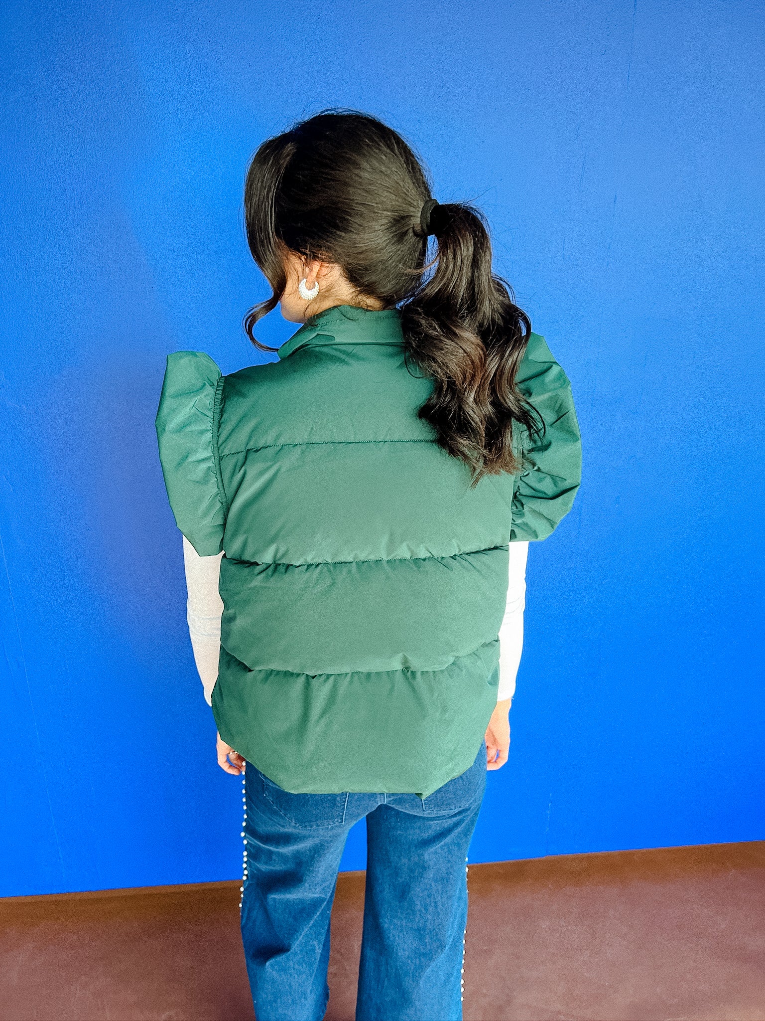 Theonna Ruffle Vest - Pine/Forest Green