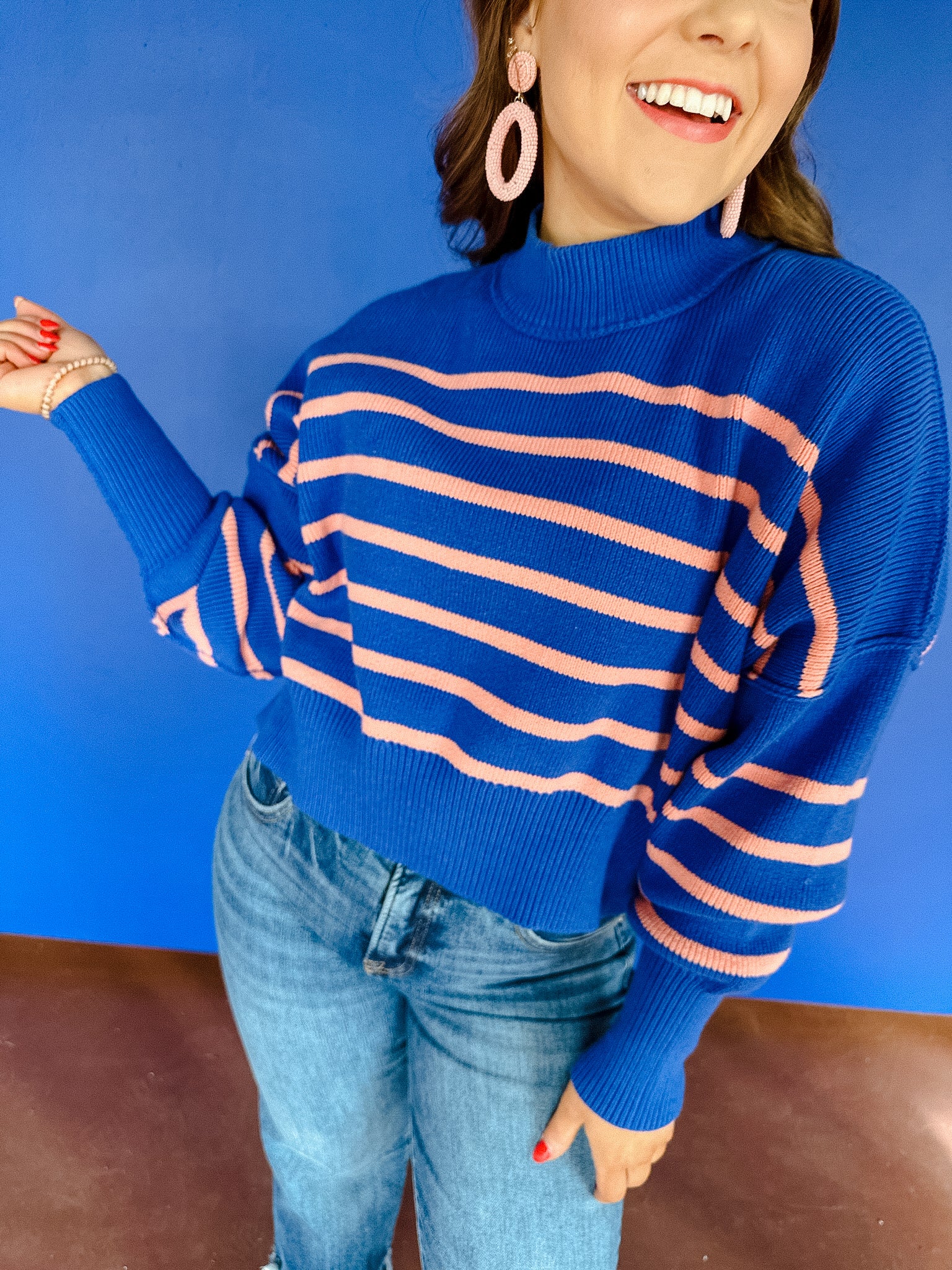 Scotty Striped Cropped Sweater - Bright Blue + Coral