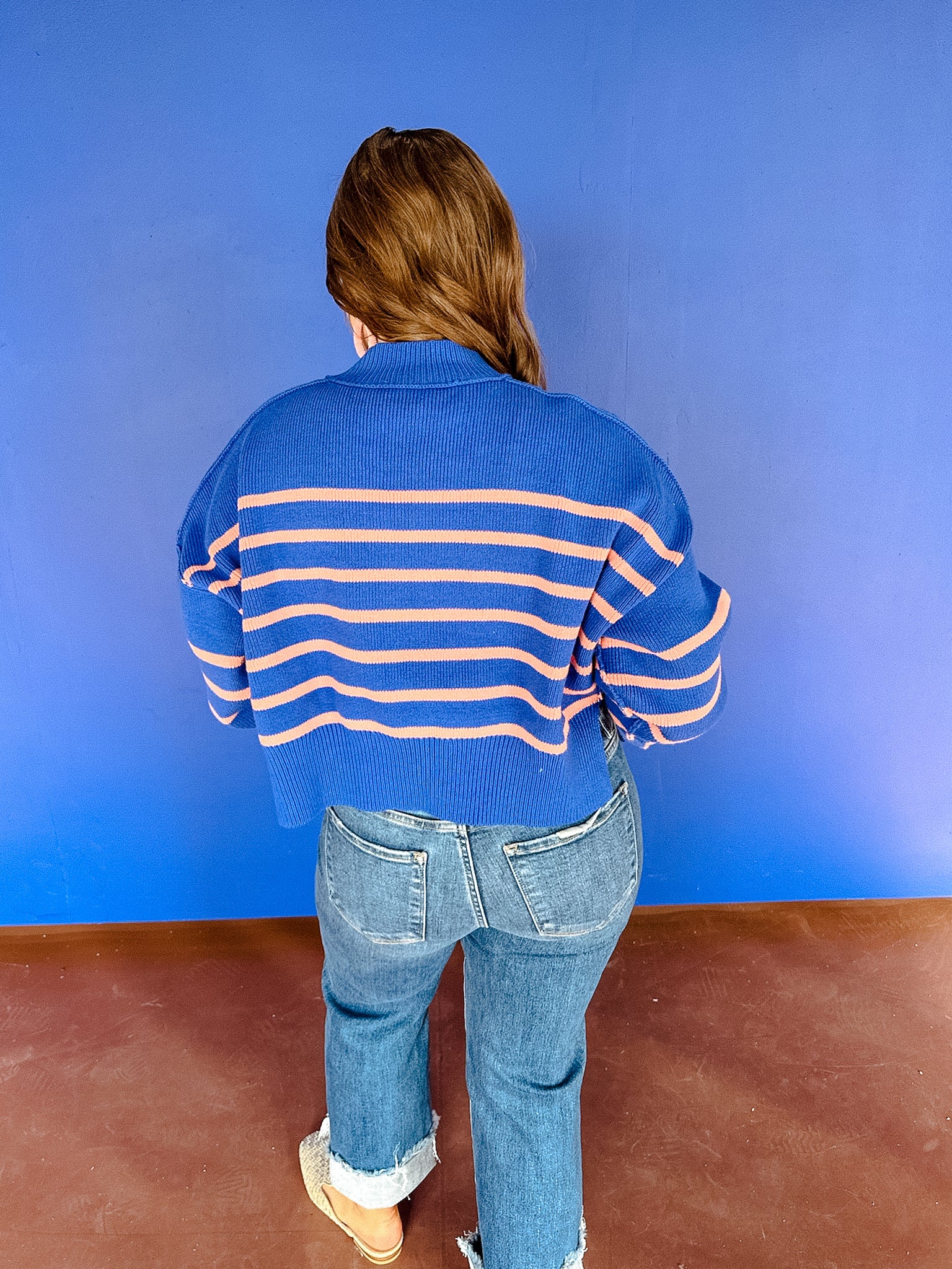 Scotty Striped Cropped Sweater - Bright Blue + Coral