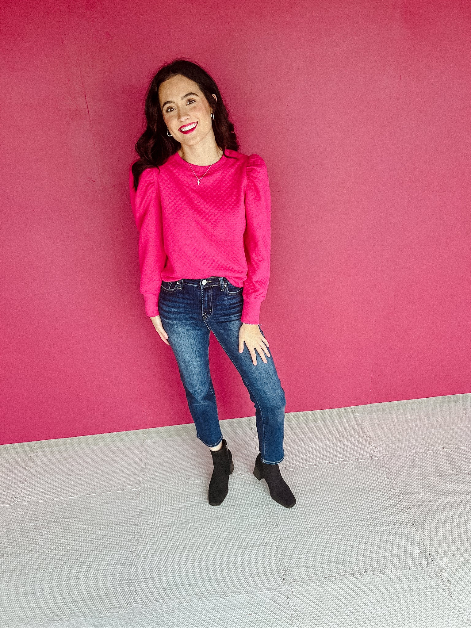 Sylvie Puff Sleeve Sweater - Raspberry