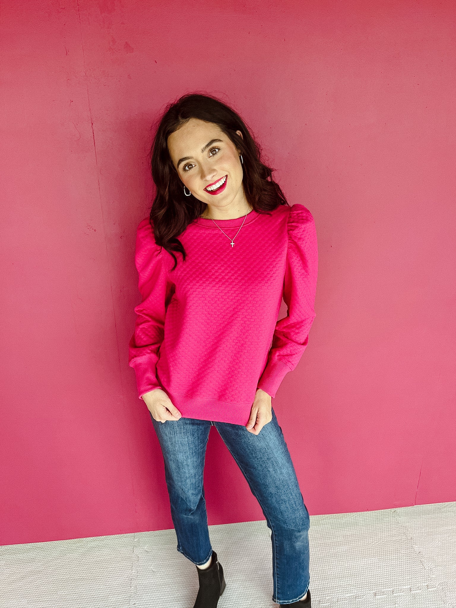 Sylvie Puff Sleeve Sweater - Raspberry