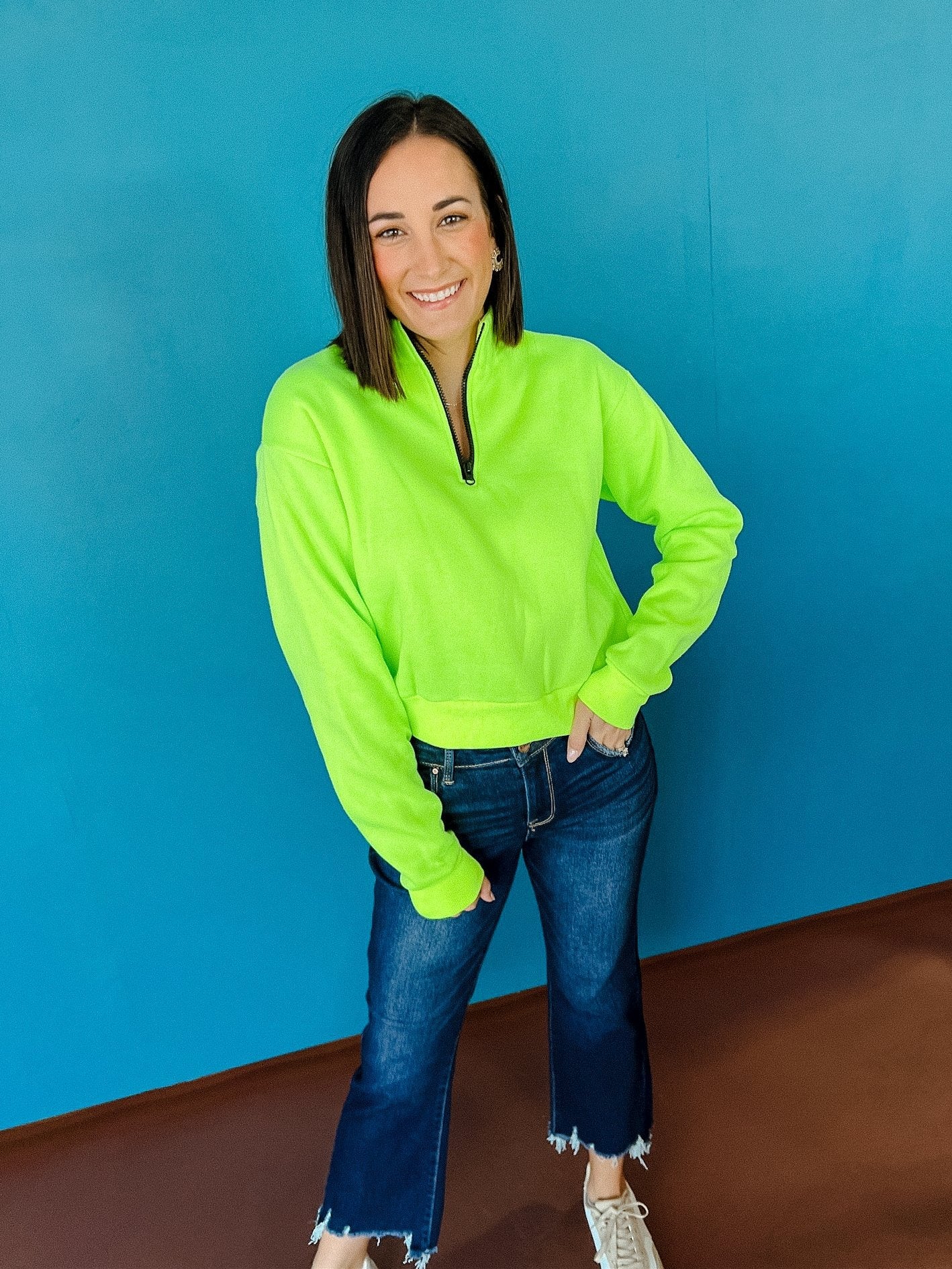 India Half Zip Sweatshirt - Neon Lime