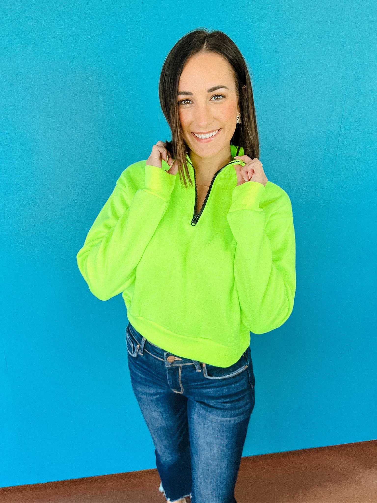 India Half Zip Sweatshirt - Neon Lime