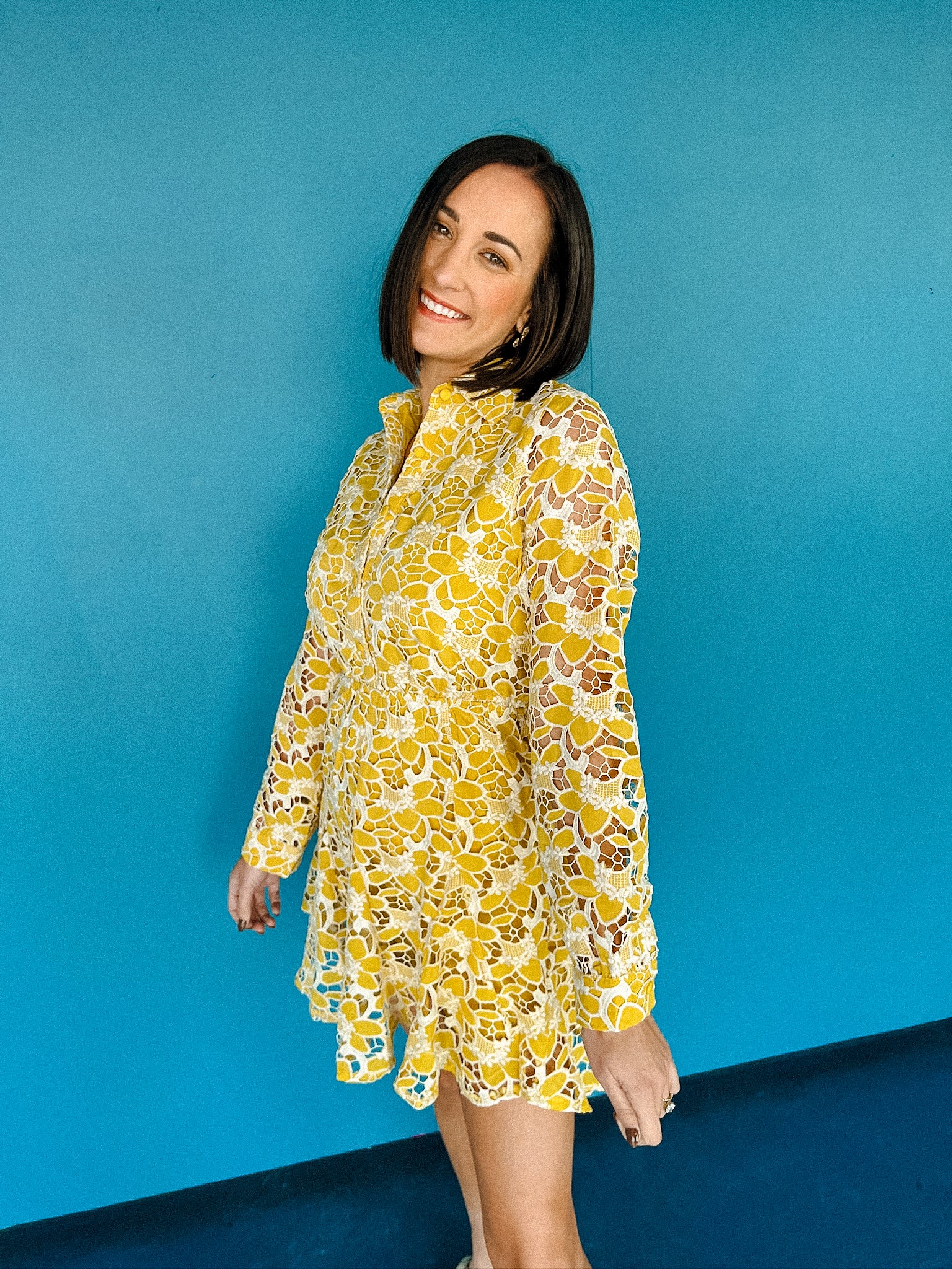 Milan Floral Mini Dress - Mustard + Oyster