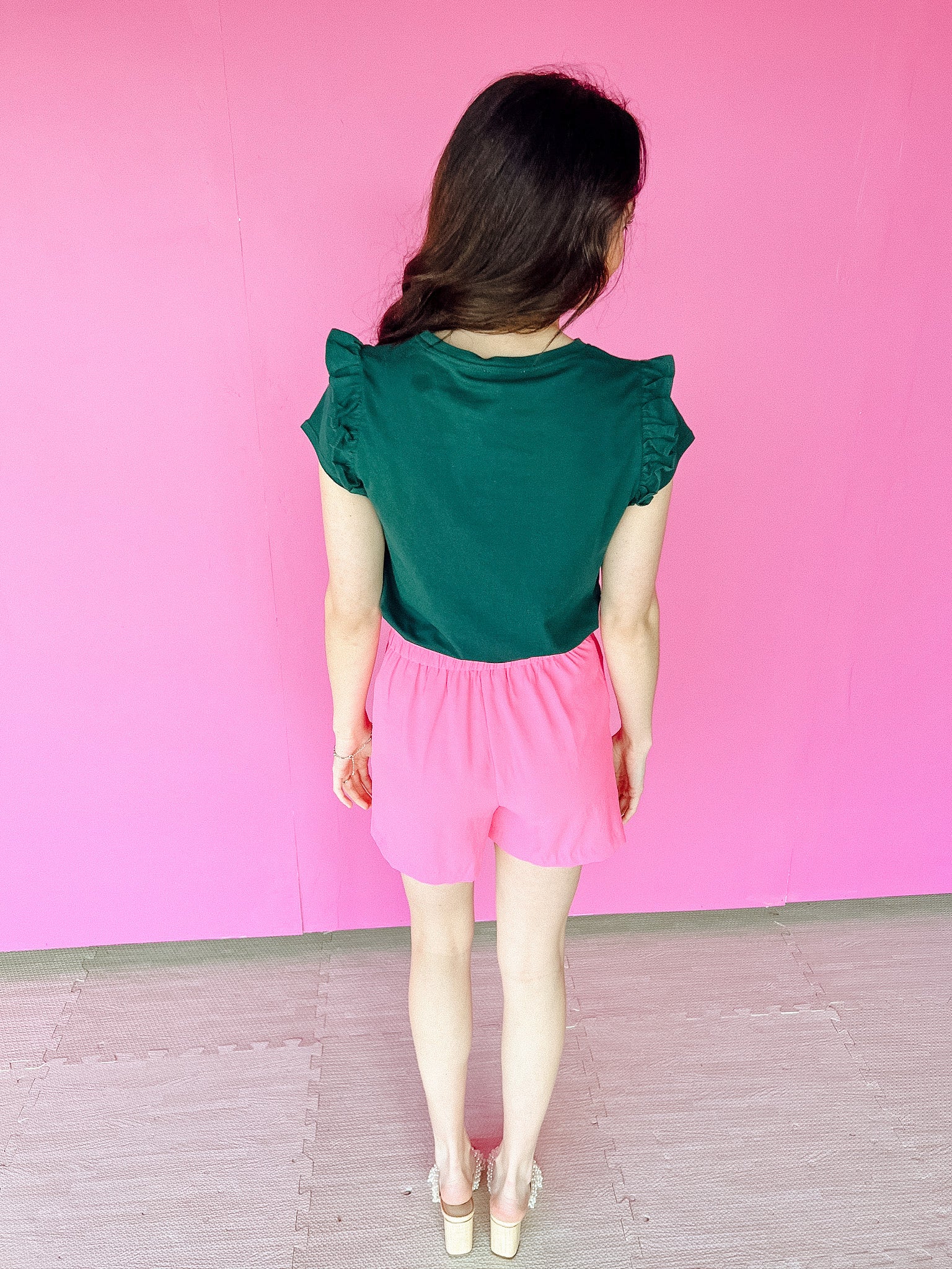 Mary Ruffle Shoulder Top - Pine Green