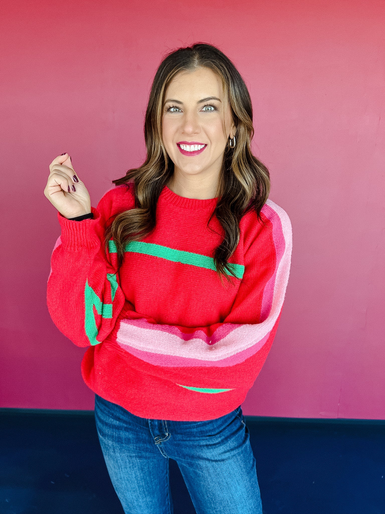 Tilly Colorblock Sweater - Cool Red + Emerald + Pink