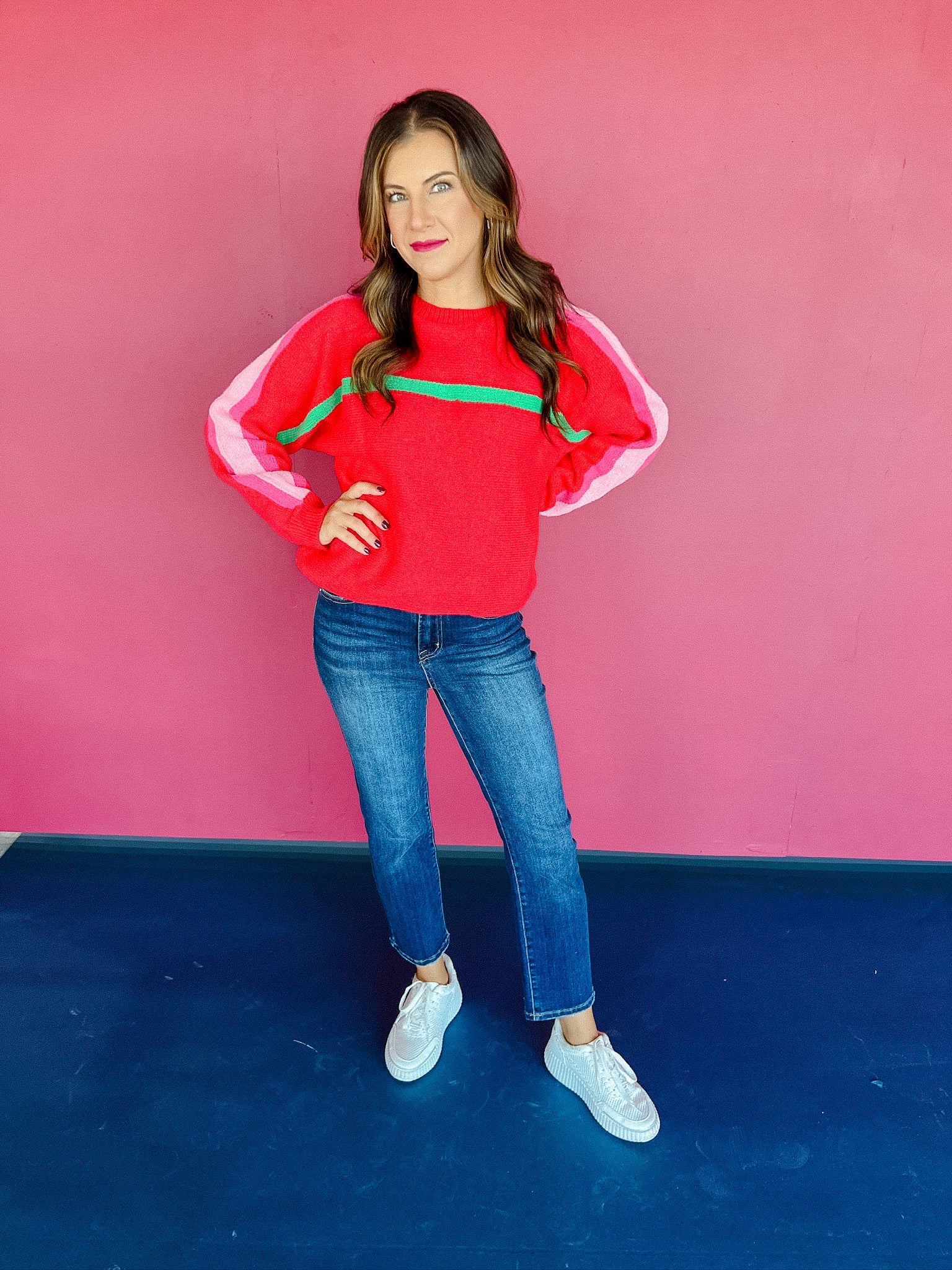 Tilly Colorblock Sweater - Cool Red + Emerald + Pink