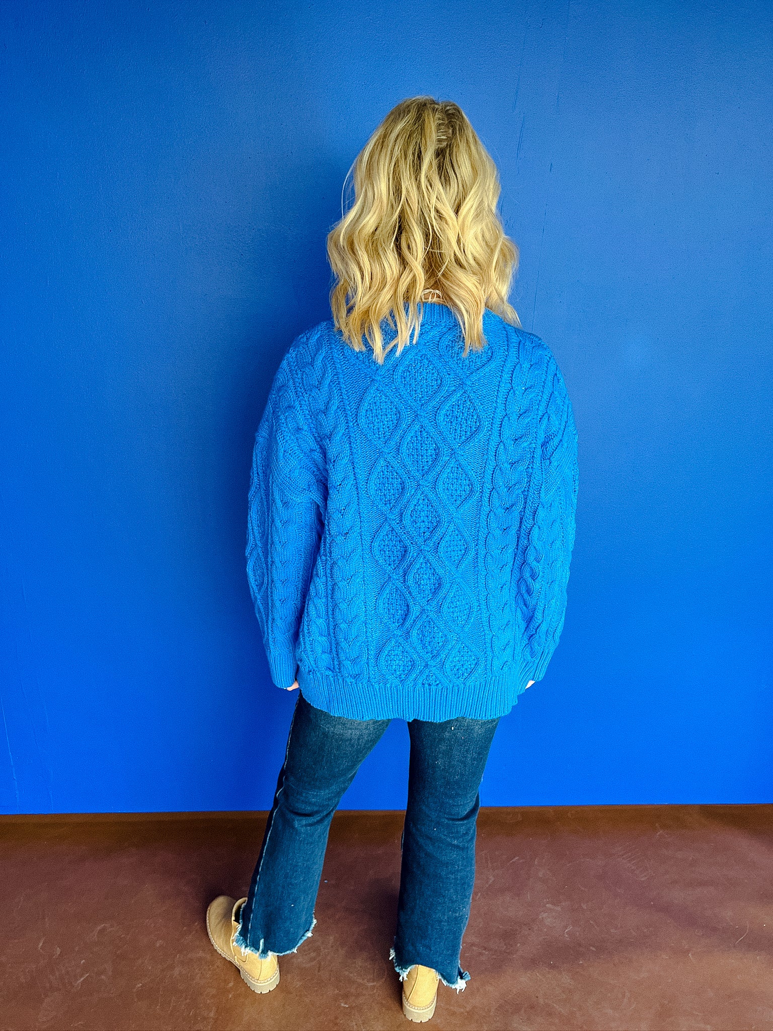 Belinda Oversized Cableknit Sweater - Cornflower/Bright Blue