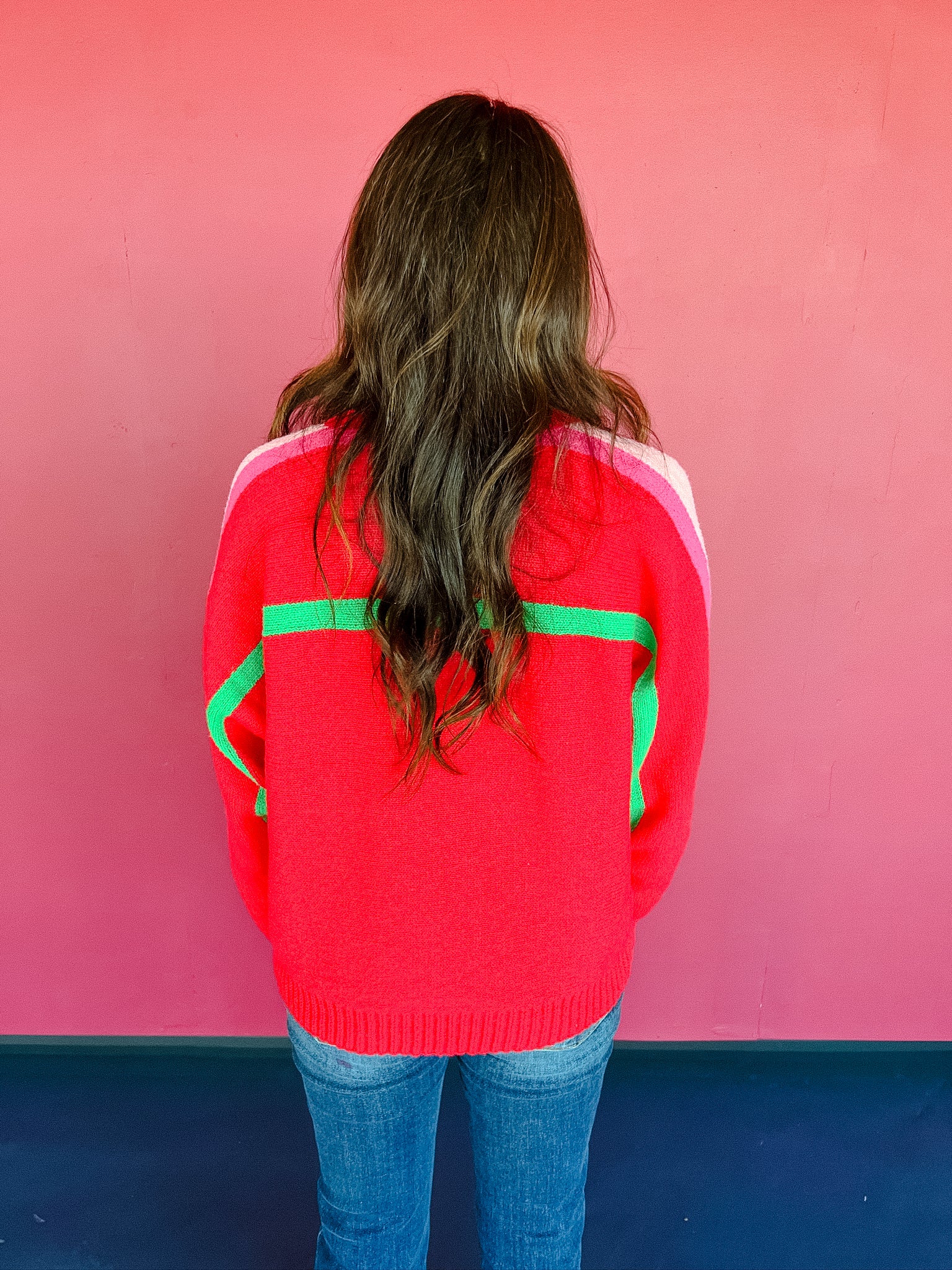 Tilly Colorblock Sweater - Cool Red + Emerald + Pink