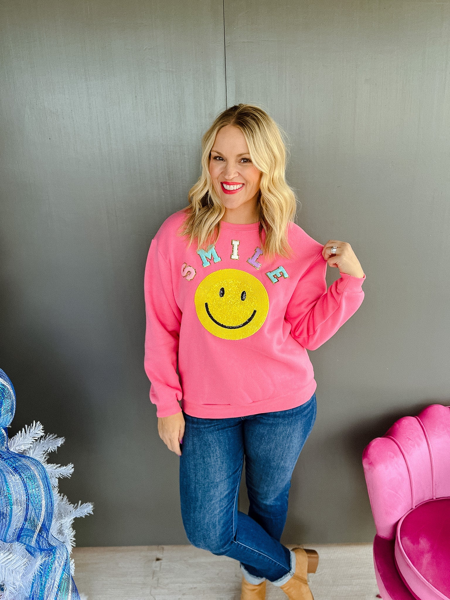 Just Smile Sweatshirt - Geranium Pink