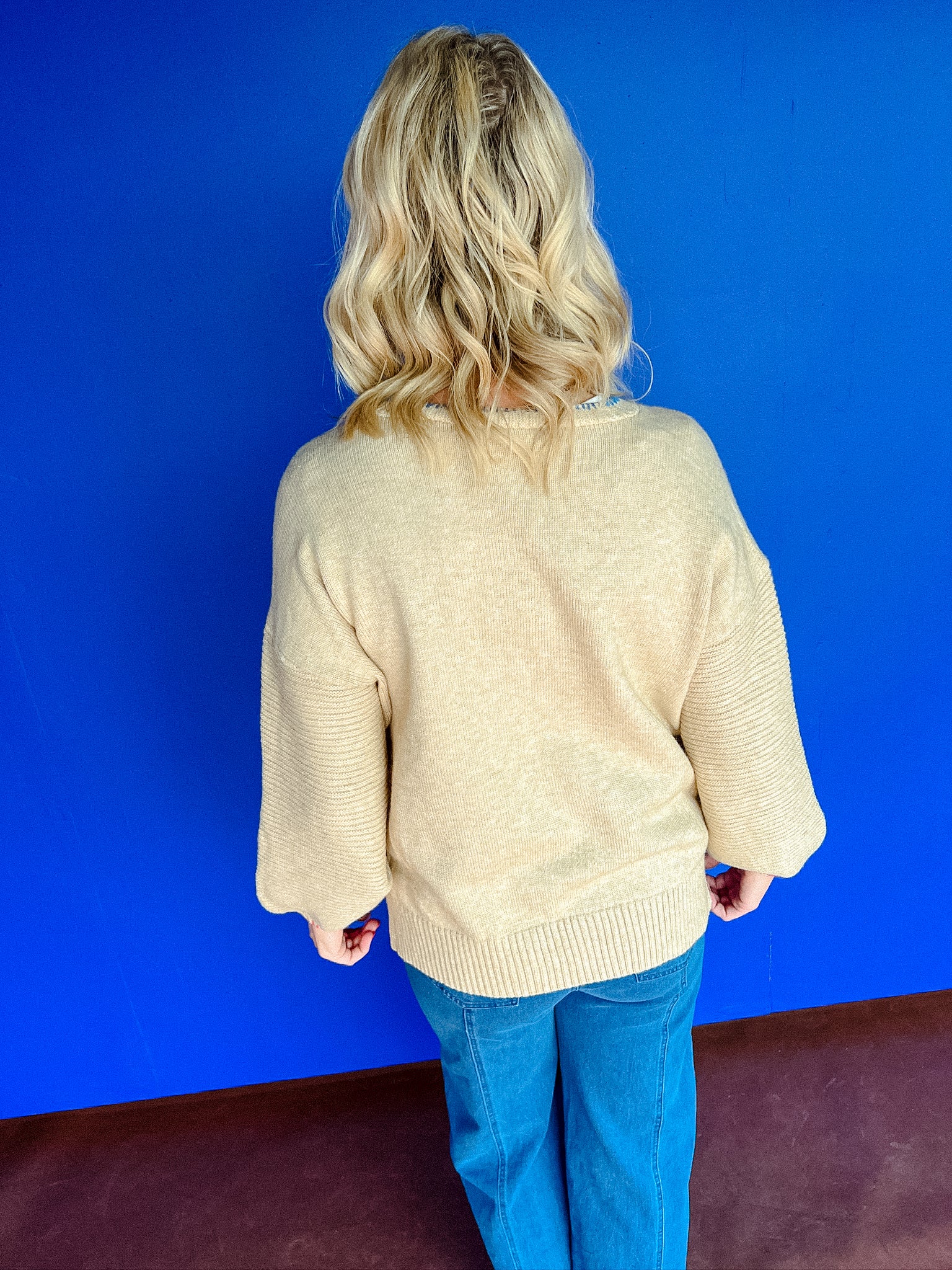 Bobbi Sweater - Beige + Oxford Blue + Tangerine