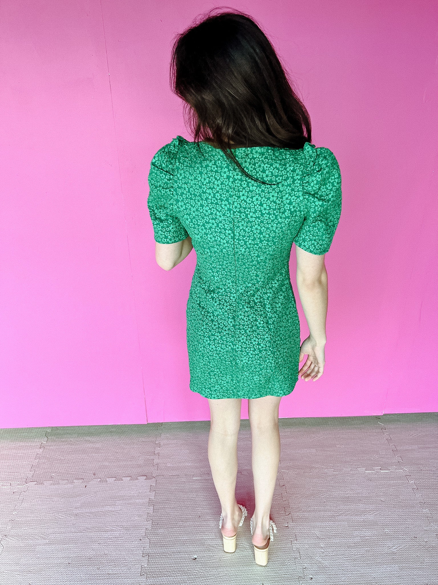 Tabitha Puff Sleeve Dress - Emerald/Light Emerald