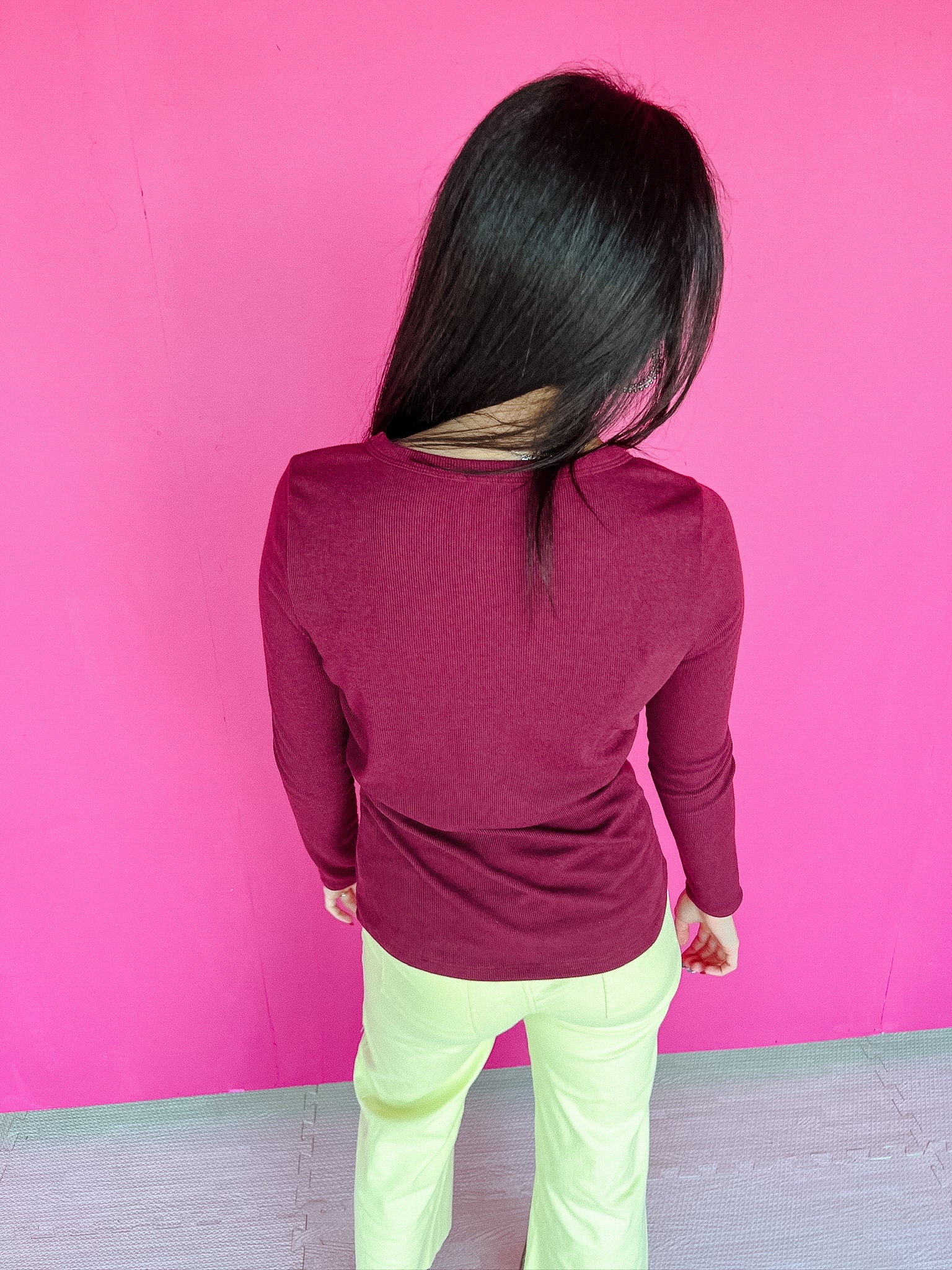 Jocelyn Ribbed Knit Top - Burgundy