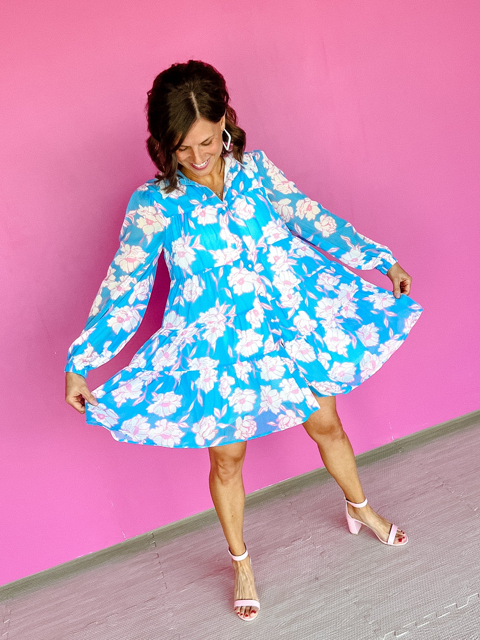 Norma Floral Mini Dress - Sky Blue + Cyclamen