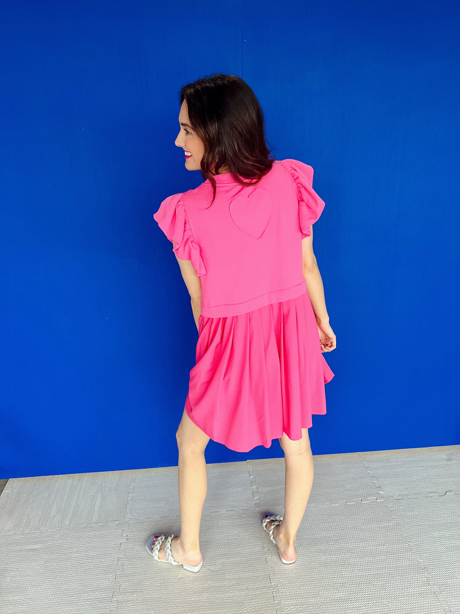 Irene Pleated Mini Dress - Bright Pink/Raspberry