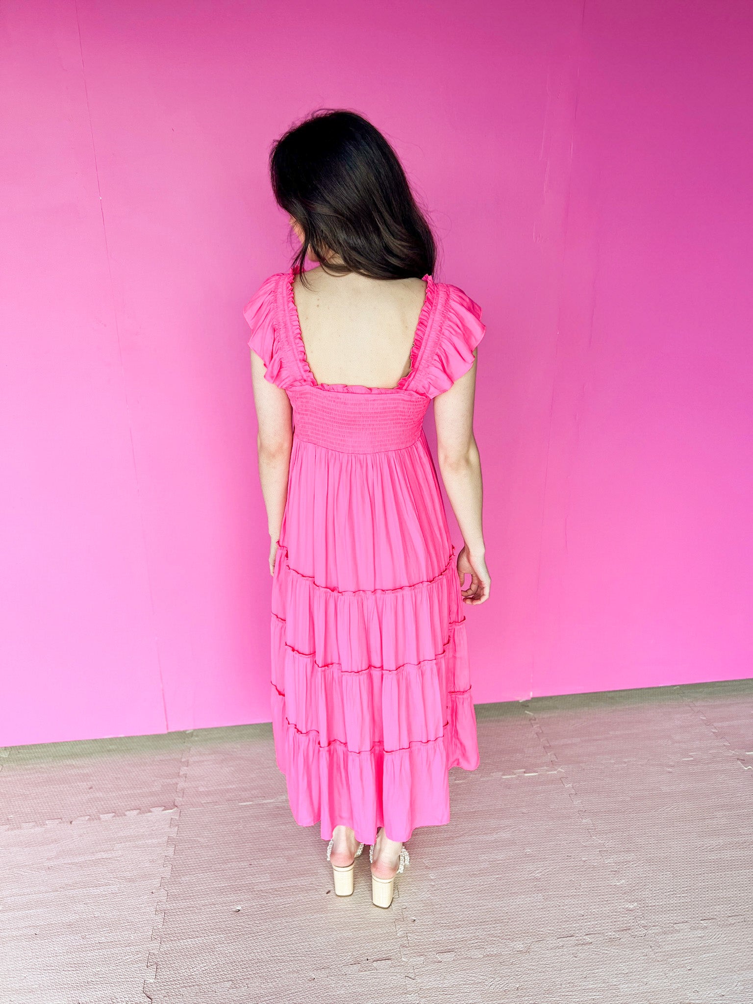 Malia Smocked Midi Dress - Hot Pink