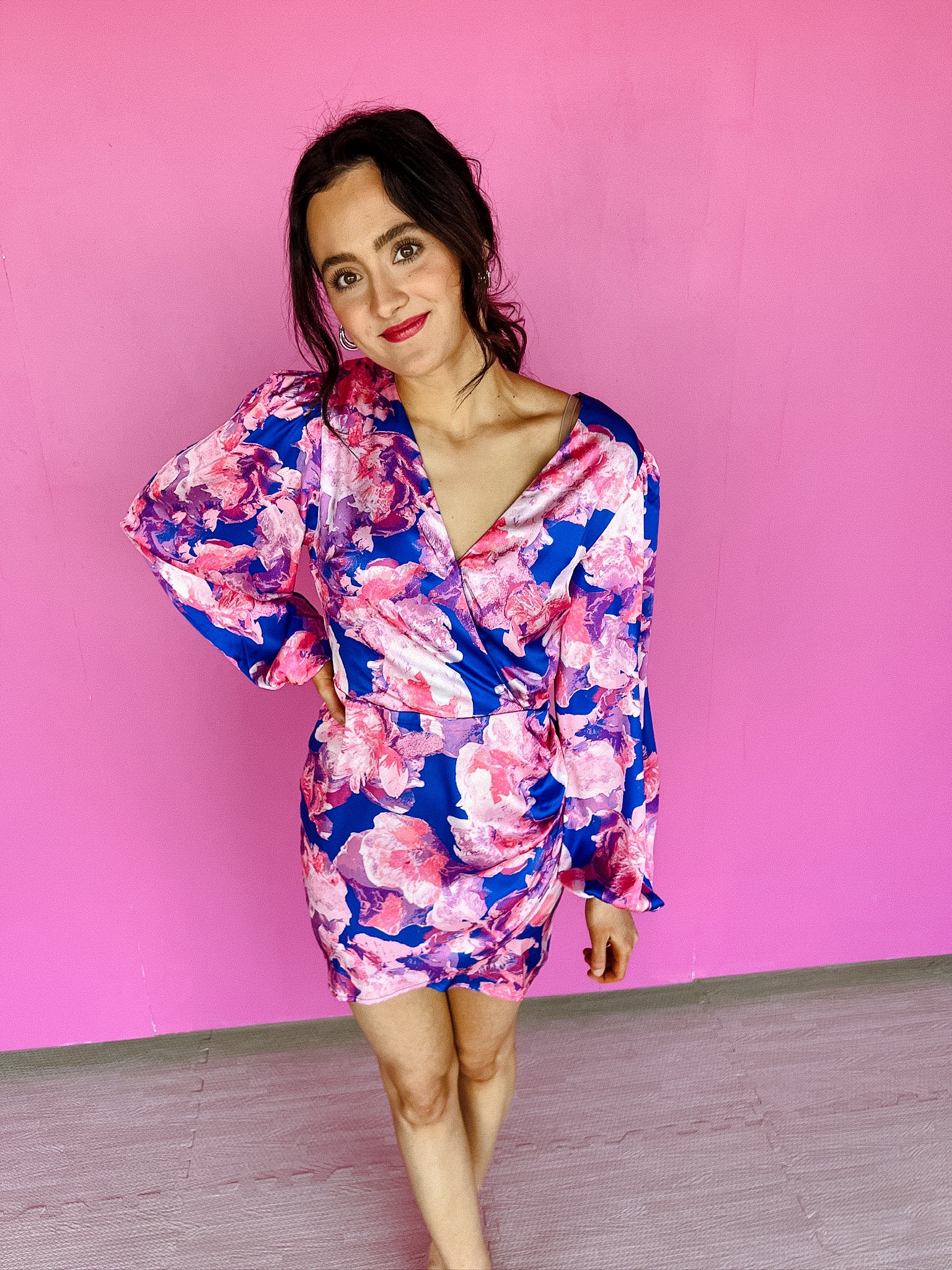 Summer Kiss Satin Mini Dress - Fuchsia + Royal Blue + Shocking Pink