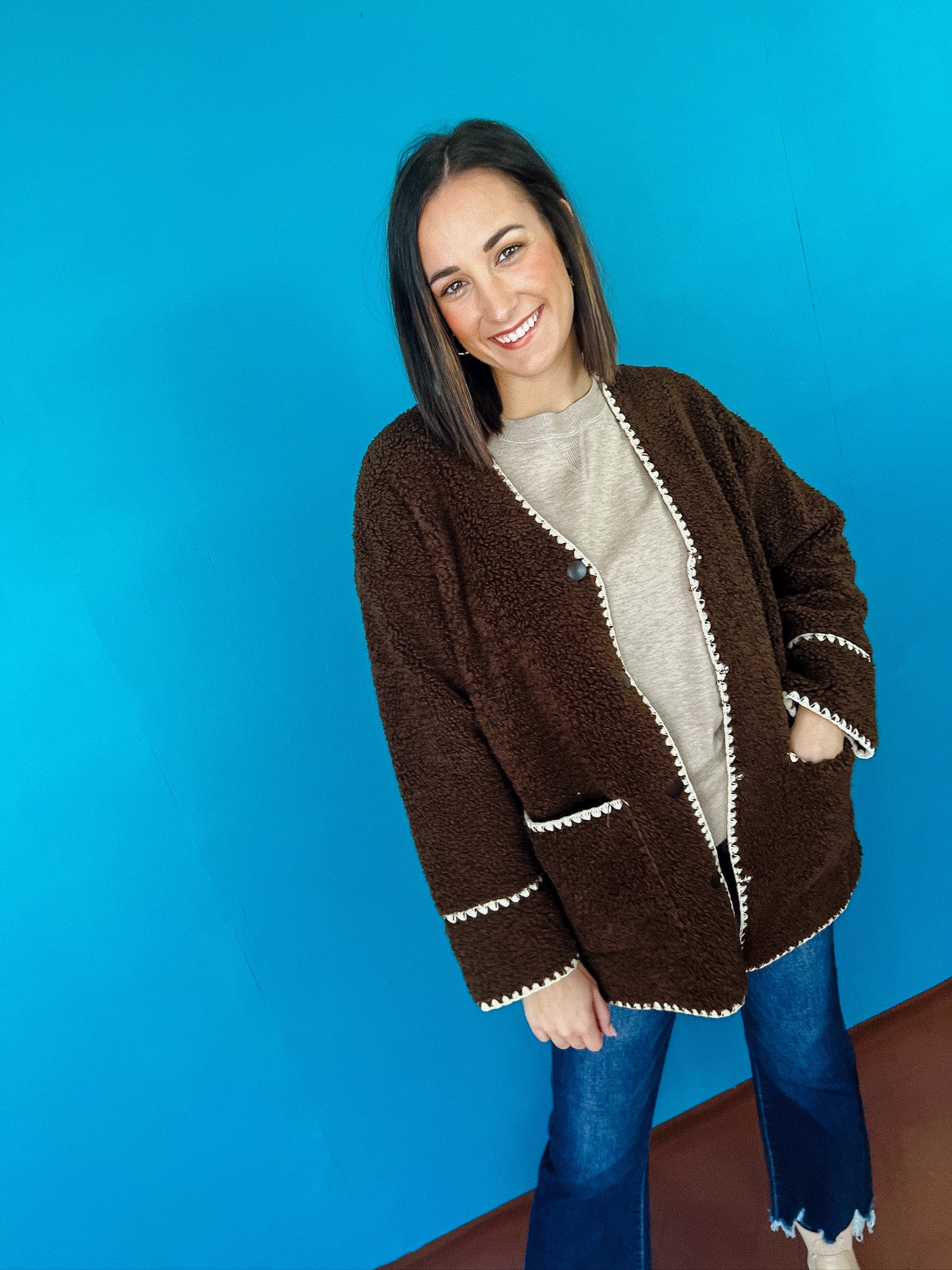 New In Town Sherpa Coat - Dark Brown + Oyster