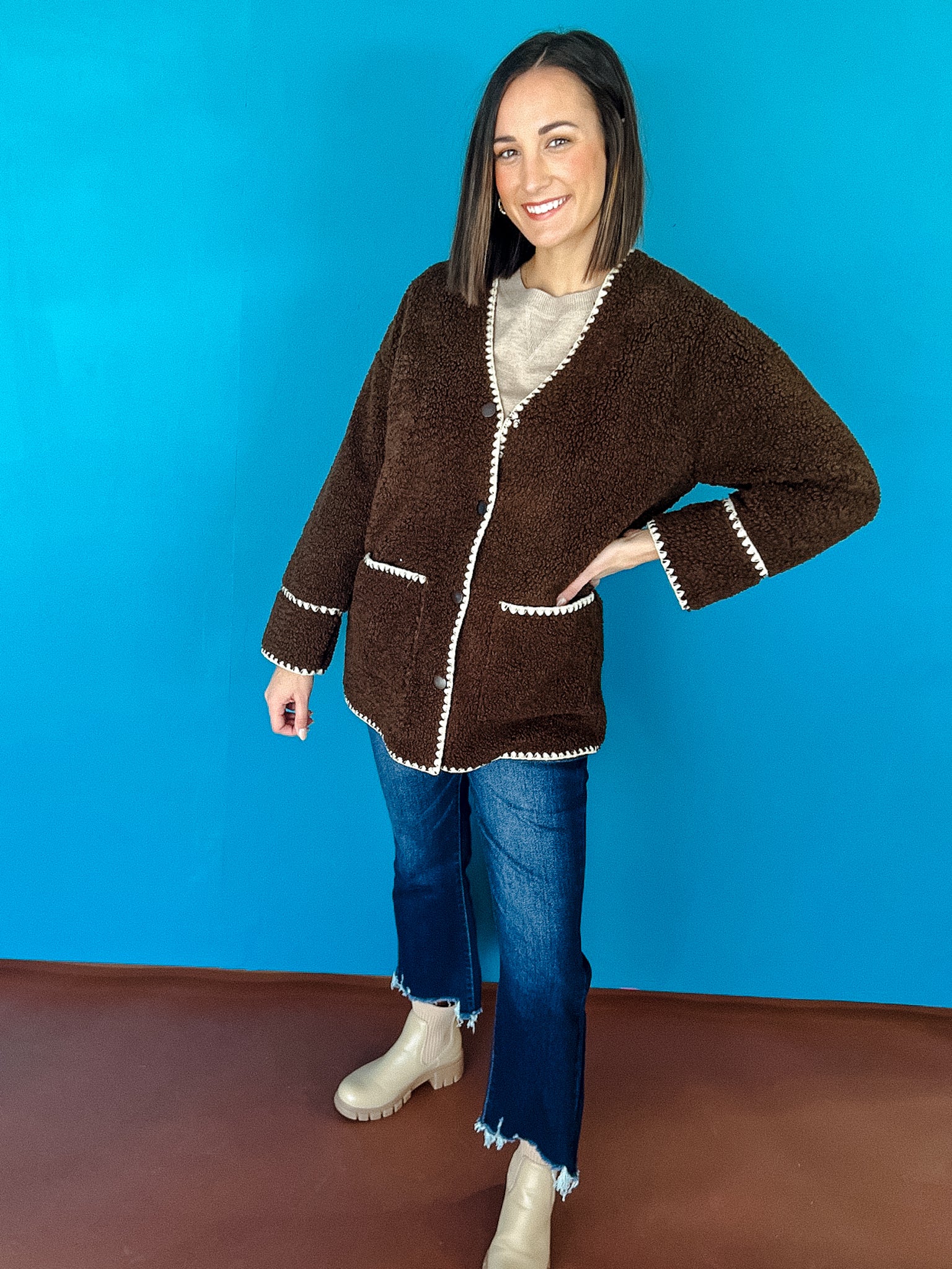 New In Town Sherpa Coat - Dark Brown + Oyster