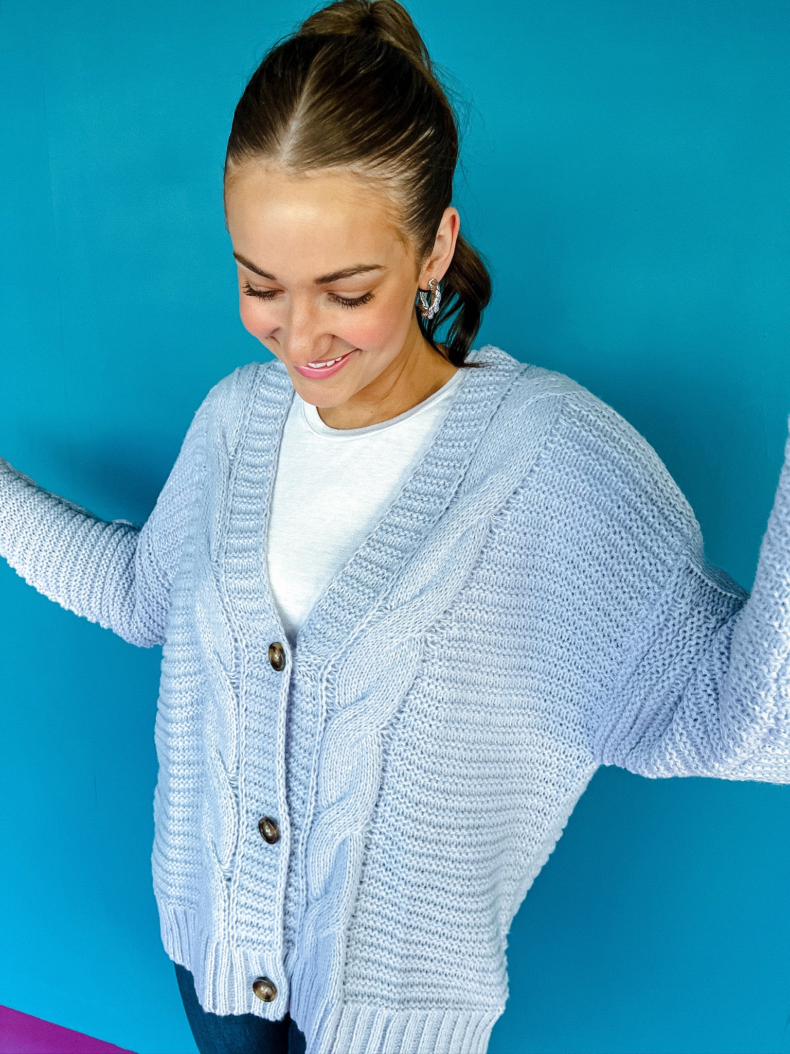 Zenetta Cable Knit Cardigan - Ice Hyacinth