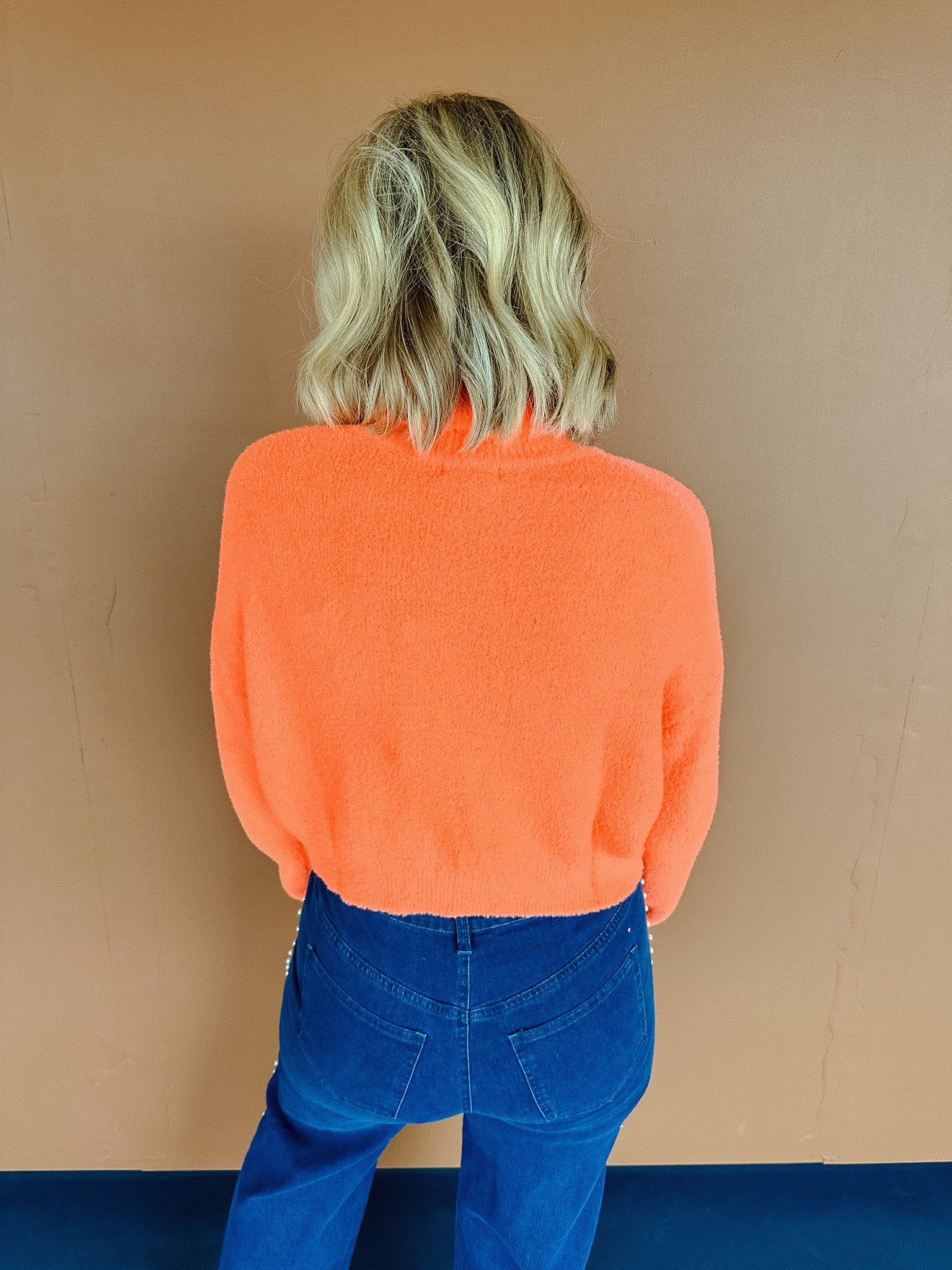 Zia Cropped Turtleneck Sweater - Neon Tangerine