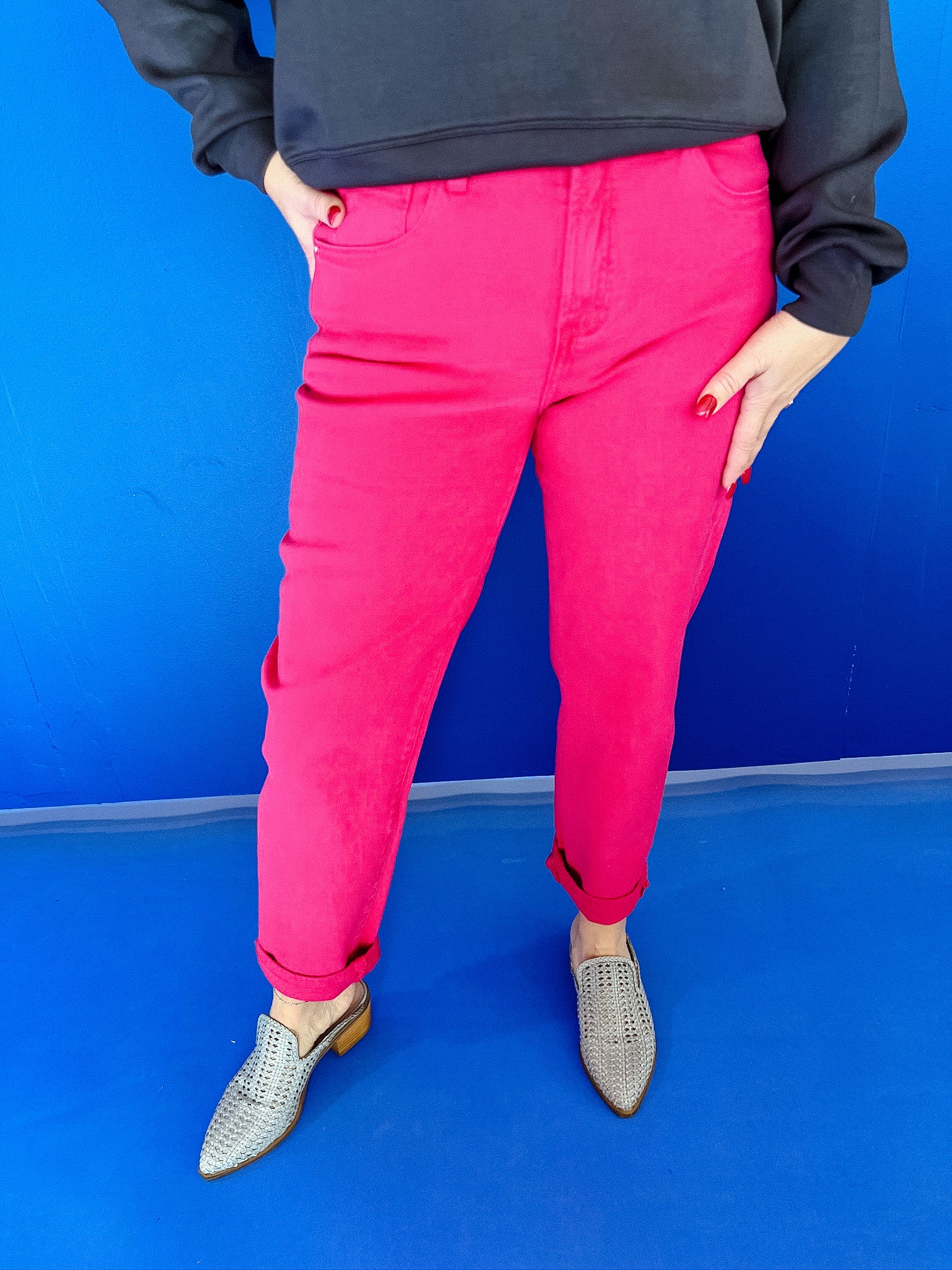 Jonie High Rise Cuff Pants - Magenta