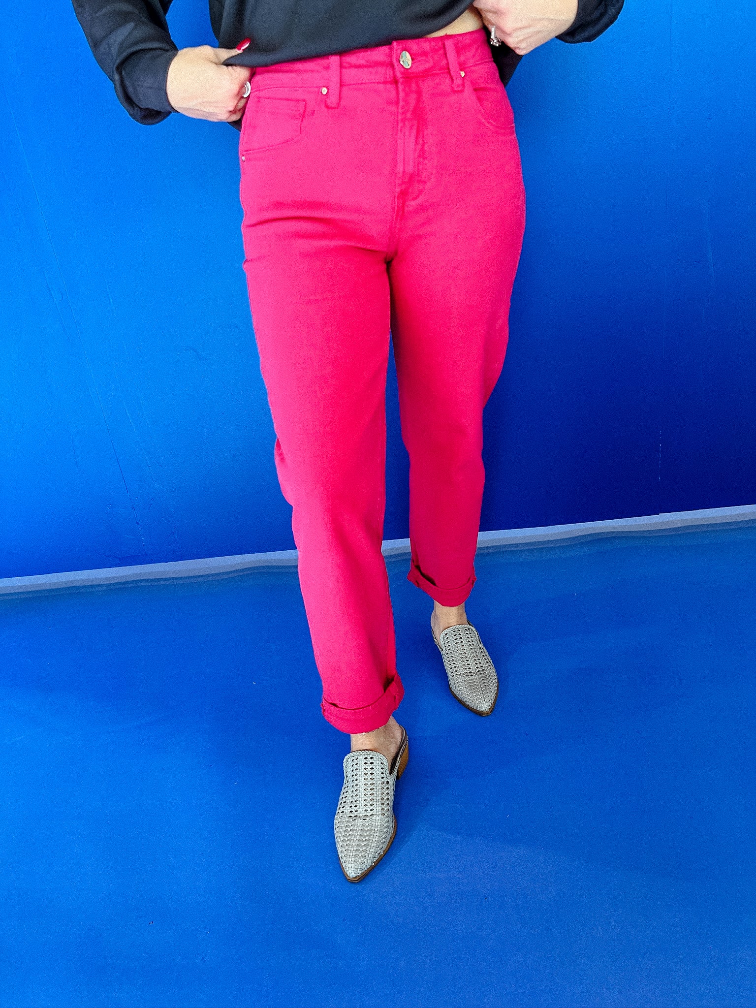 Jonie High Rise Cuff Pants - Magenta