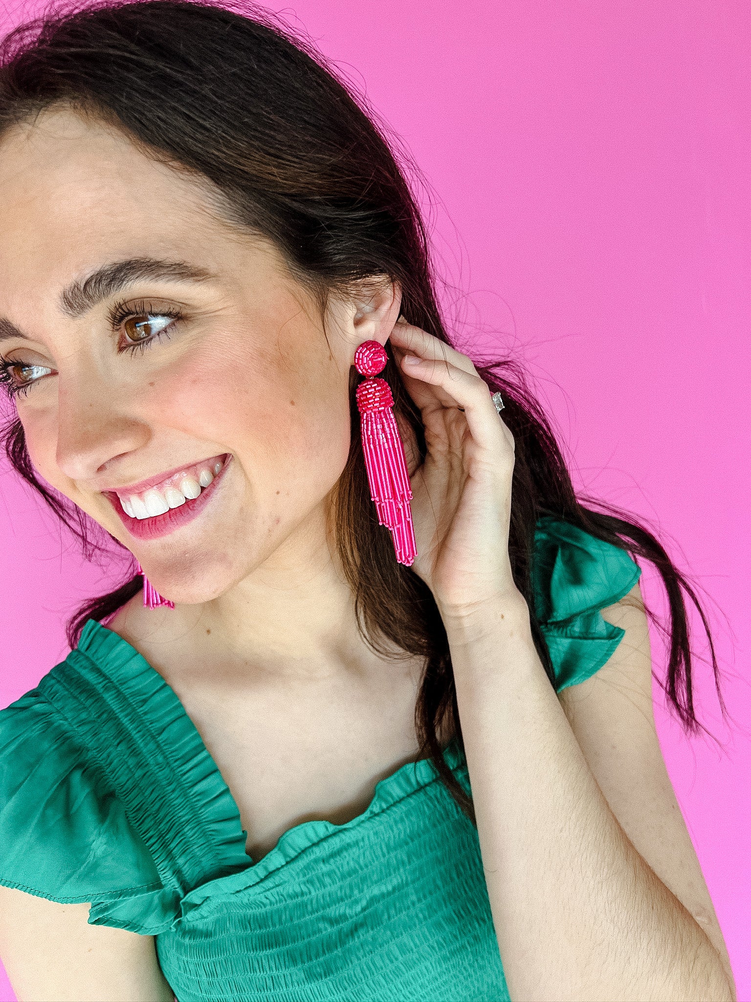[Treasure Jewels] Dallas Tassel Earrings - Pink