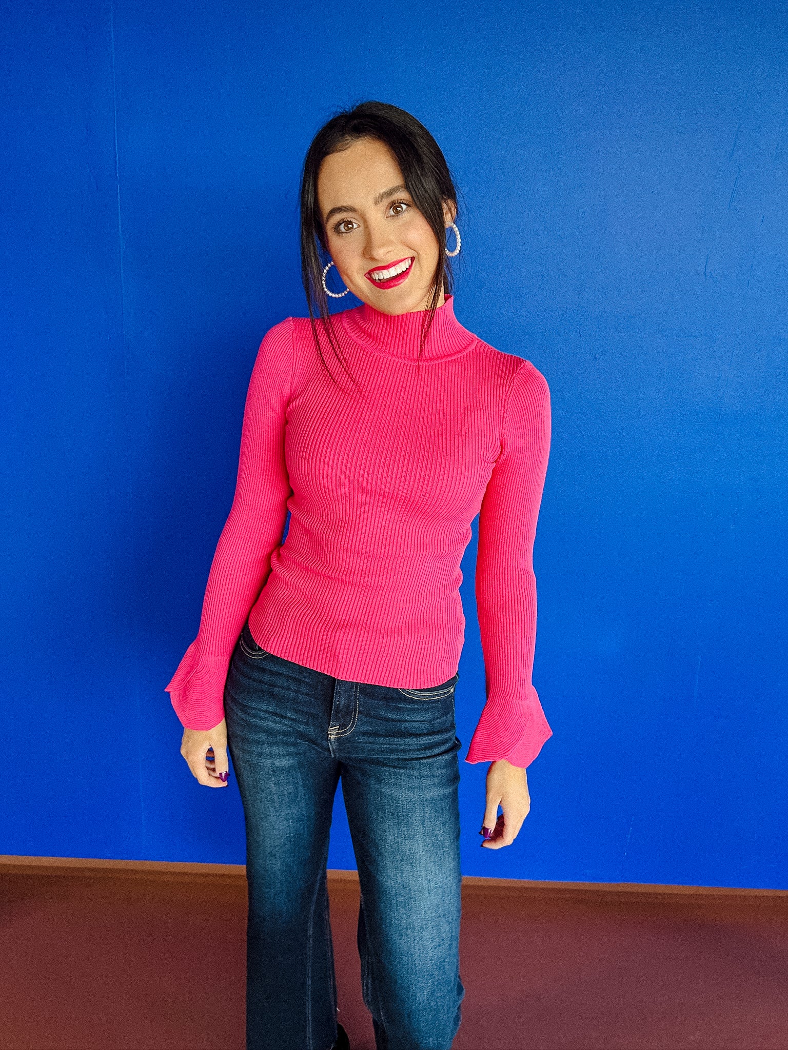 Eden Mock Neck Sweater - Raspberry