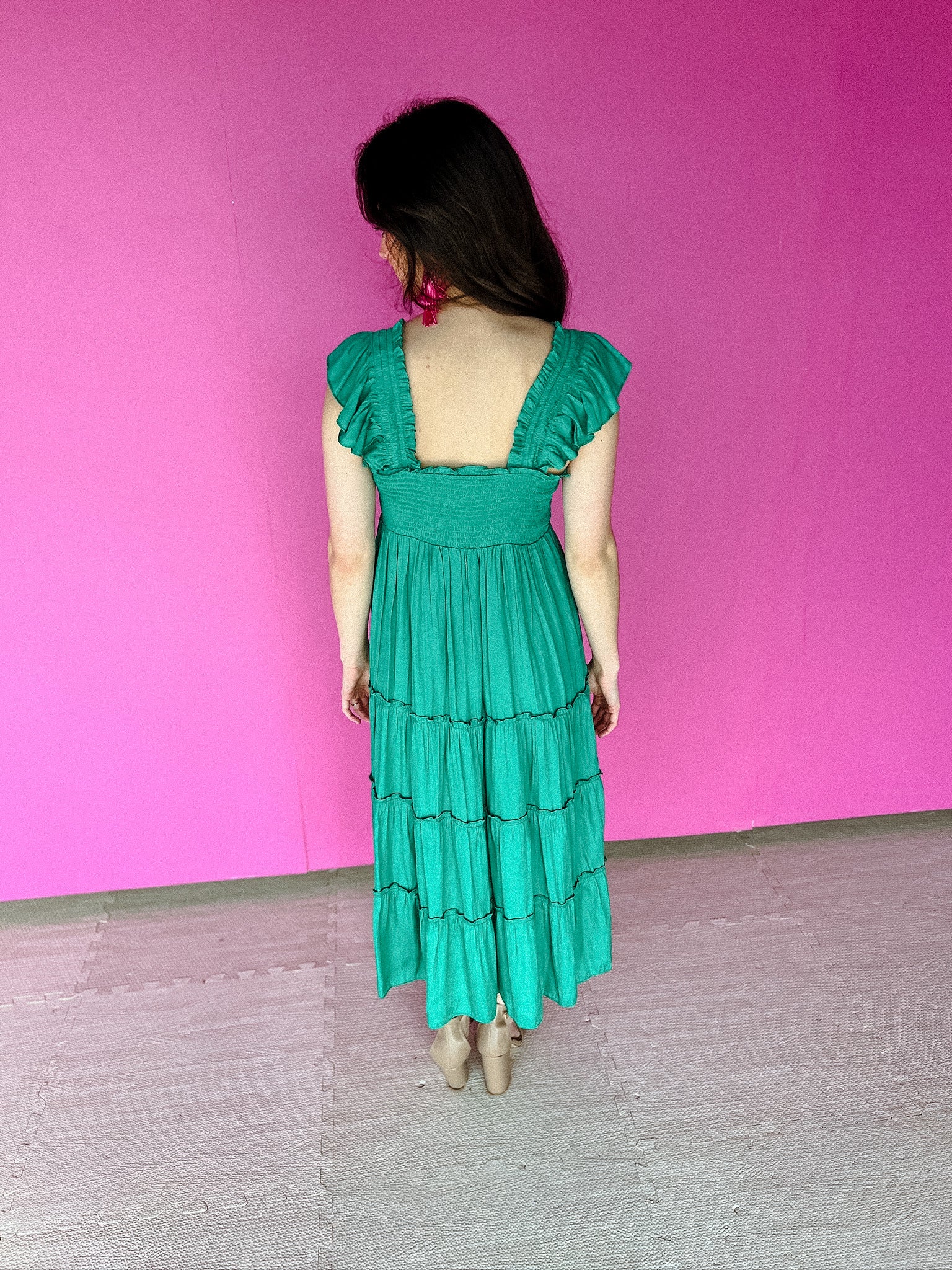 Malia Smocked Midi Dress - Light Emerald