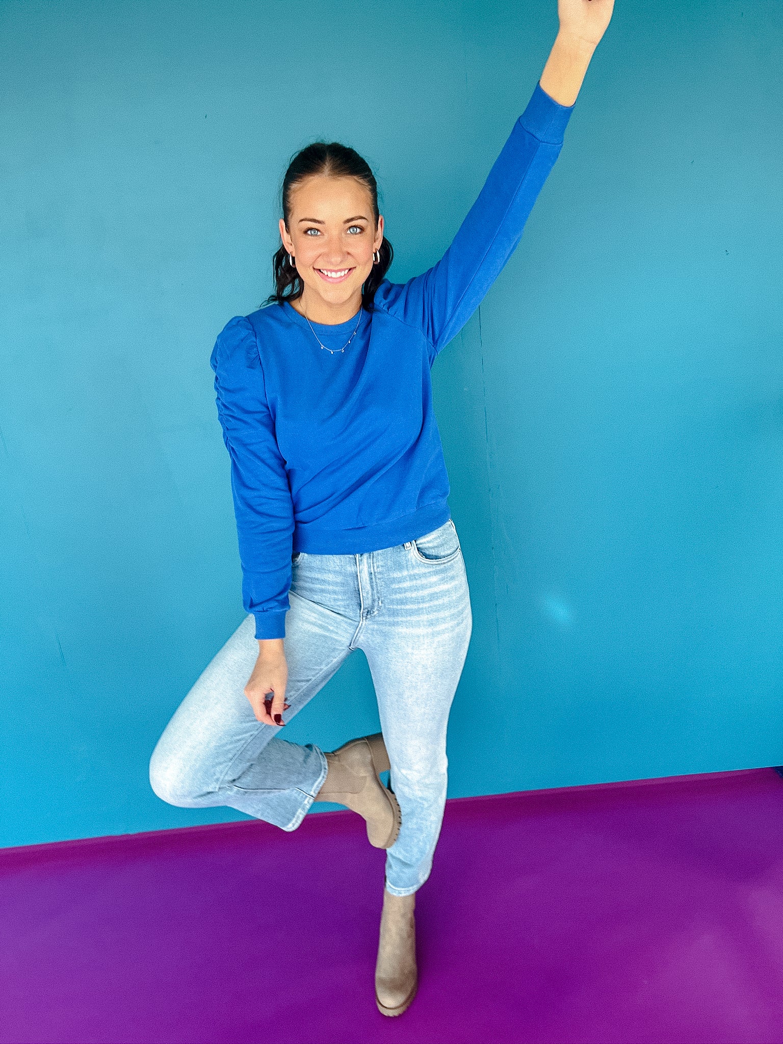 Sierra Ruched Sleeve Blouse - Oxford Blue