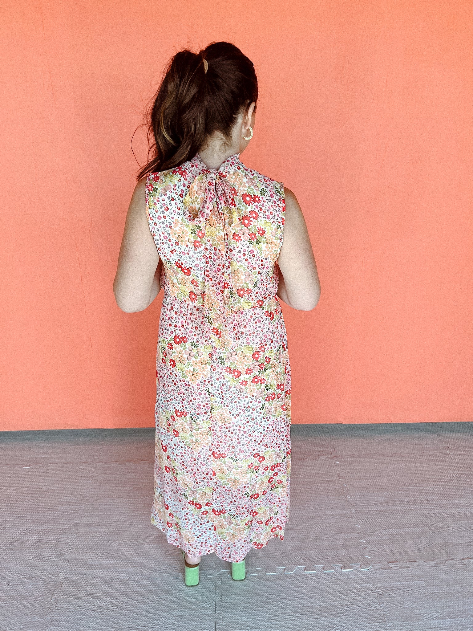 Flower Power Maxi Dress - Coral + Muted Lime + Light Olive + Dark Olive + Rosewood
