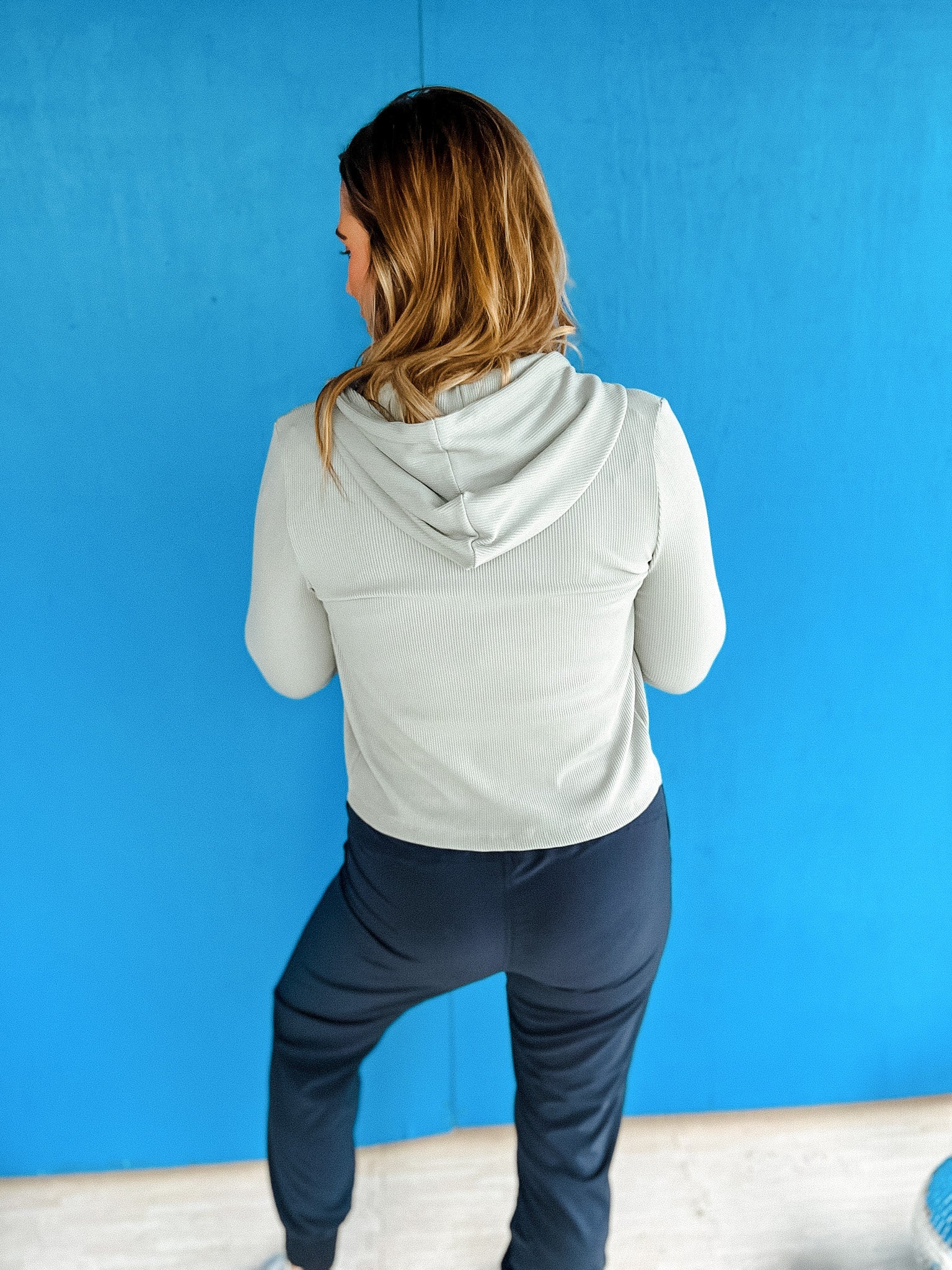 Up at Dawn Ribbed Lounge Hoodie - Light Blue Grey