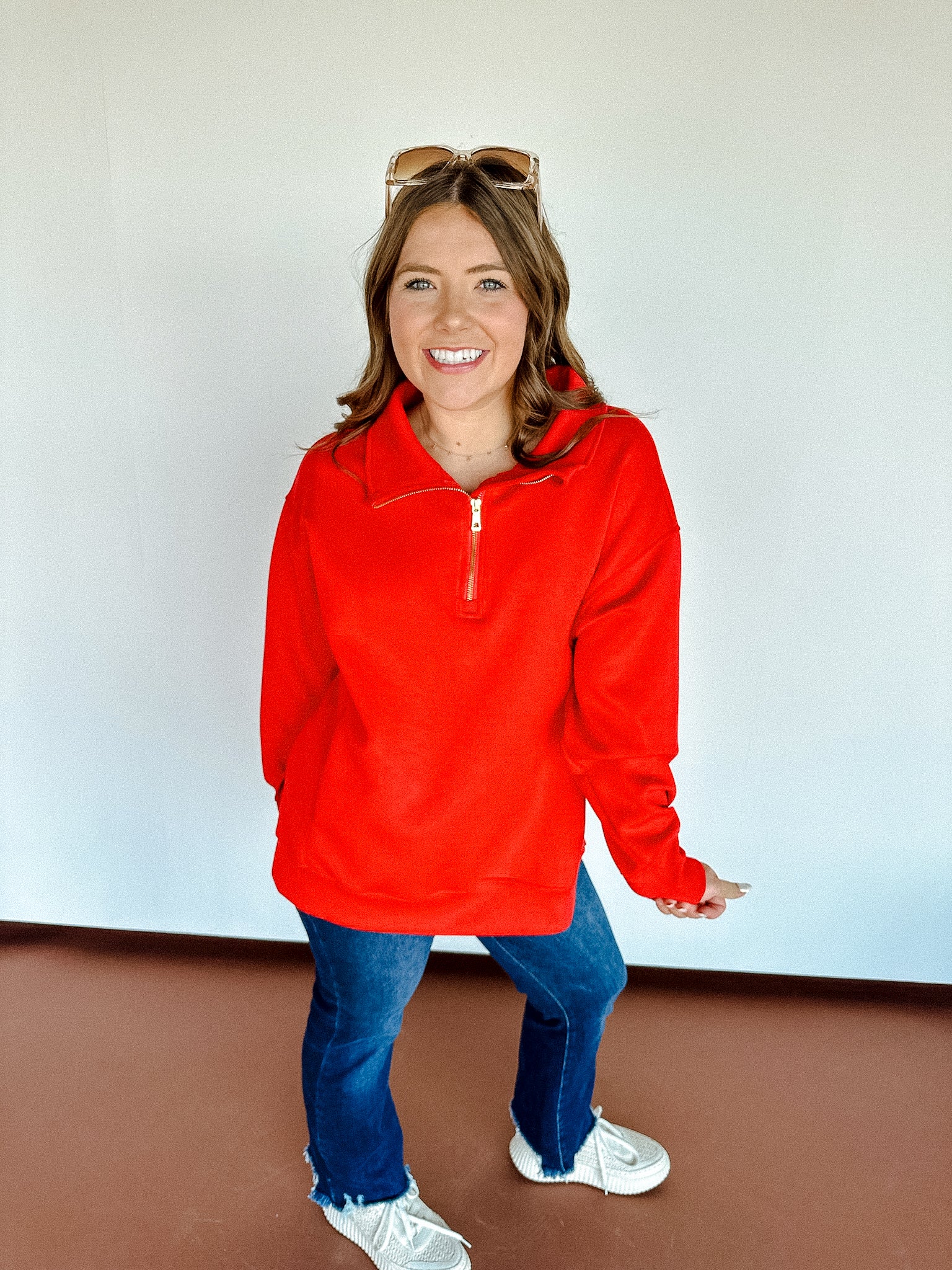 [Ellevate Basics] Adela Lightweight Scuba Tunic Pullover - True Red + Gold