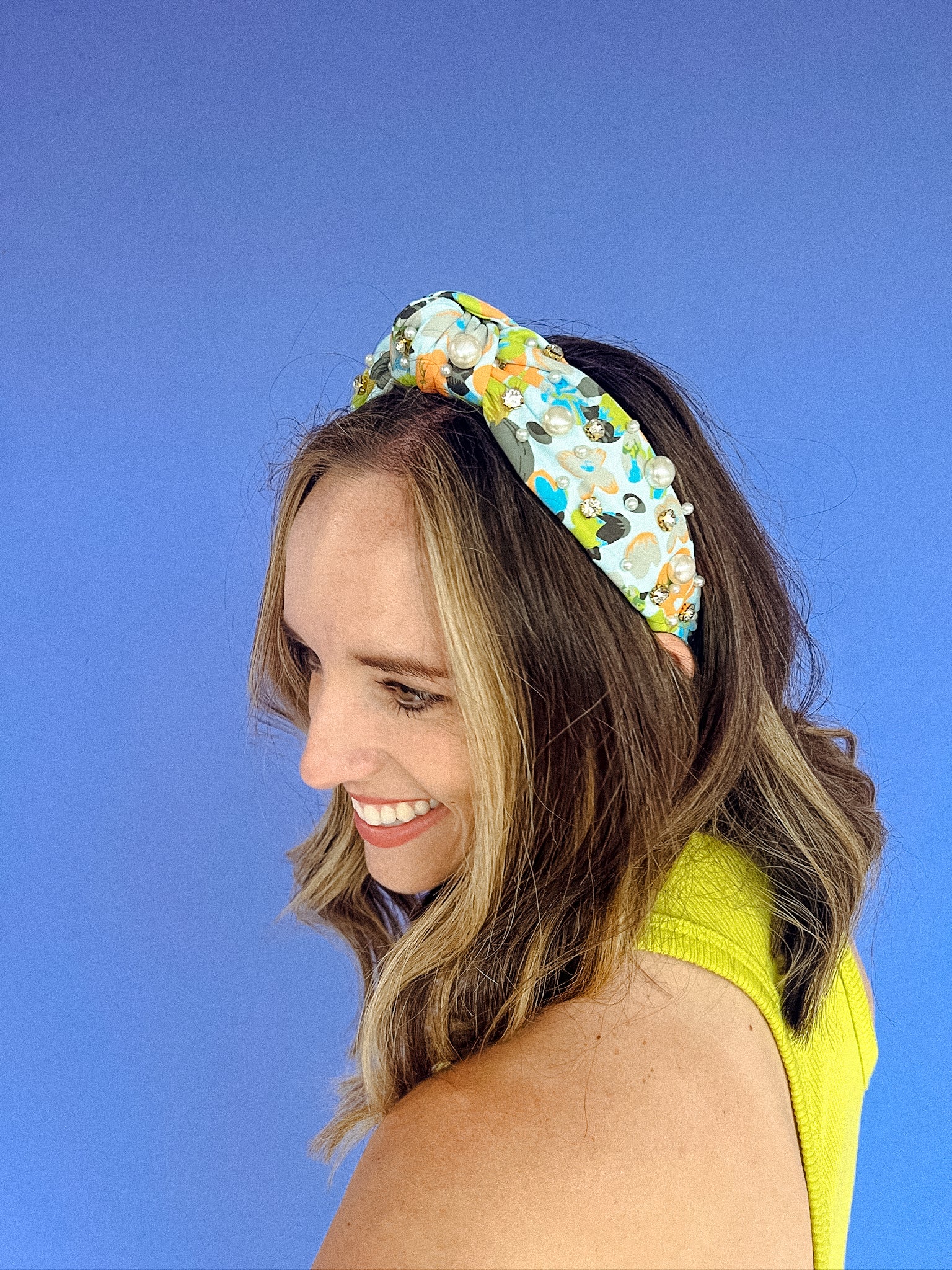 Cecilia Floral Headband - Lime + Saffron
