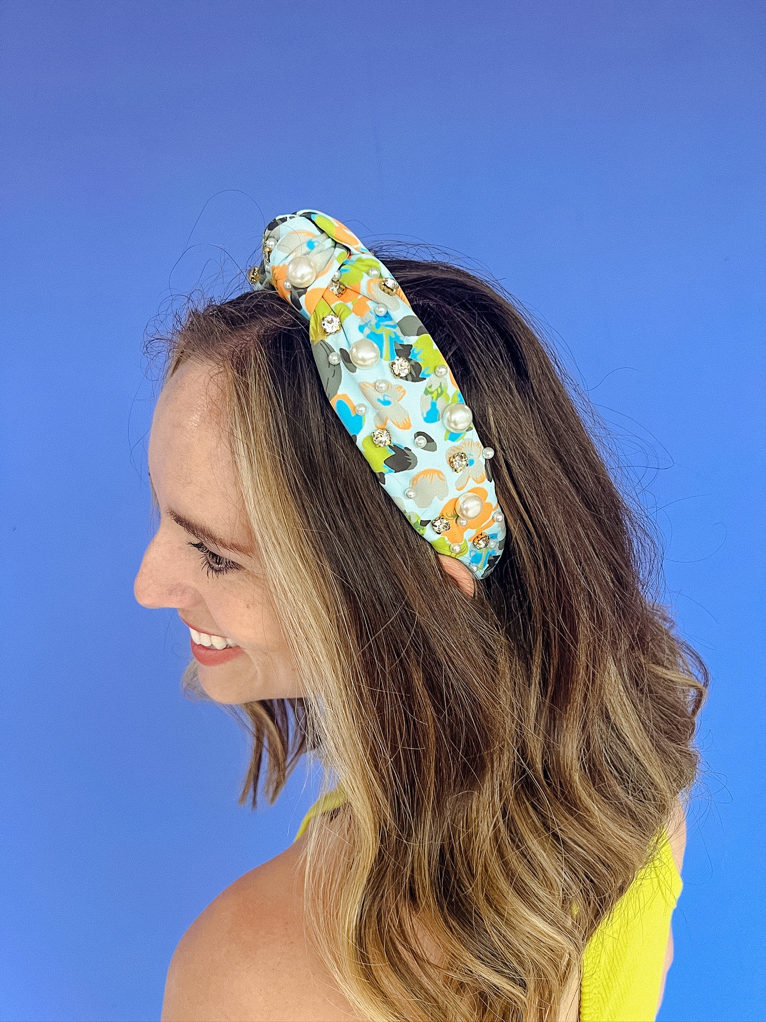 Cecilia Floral Headband - Lime + Saffron