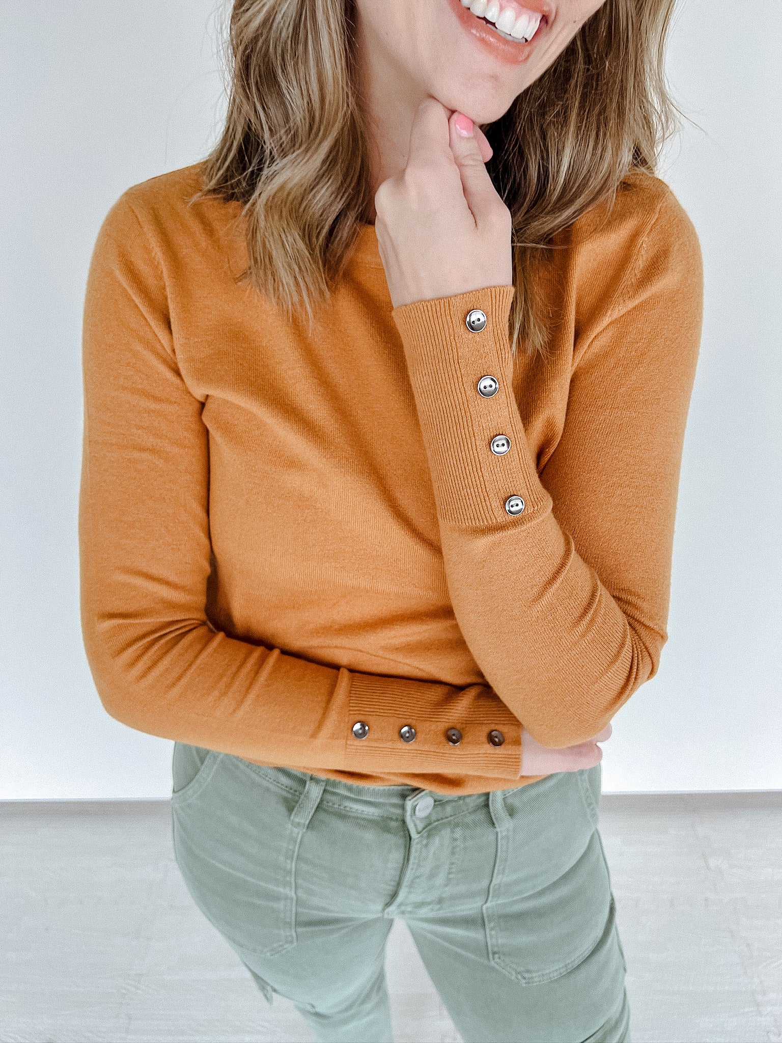 Freya Button Cuff Sweater - Golden Amber